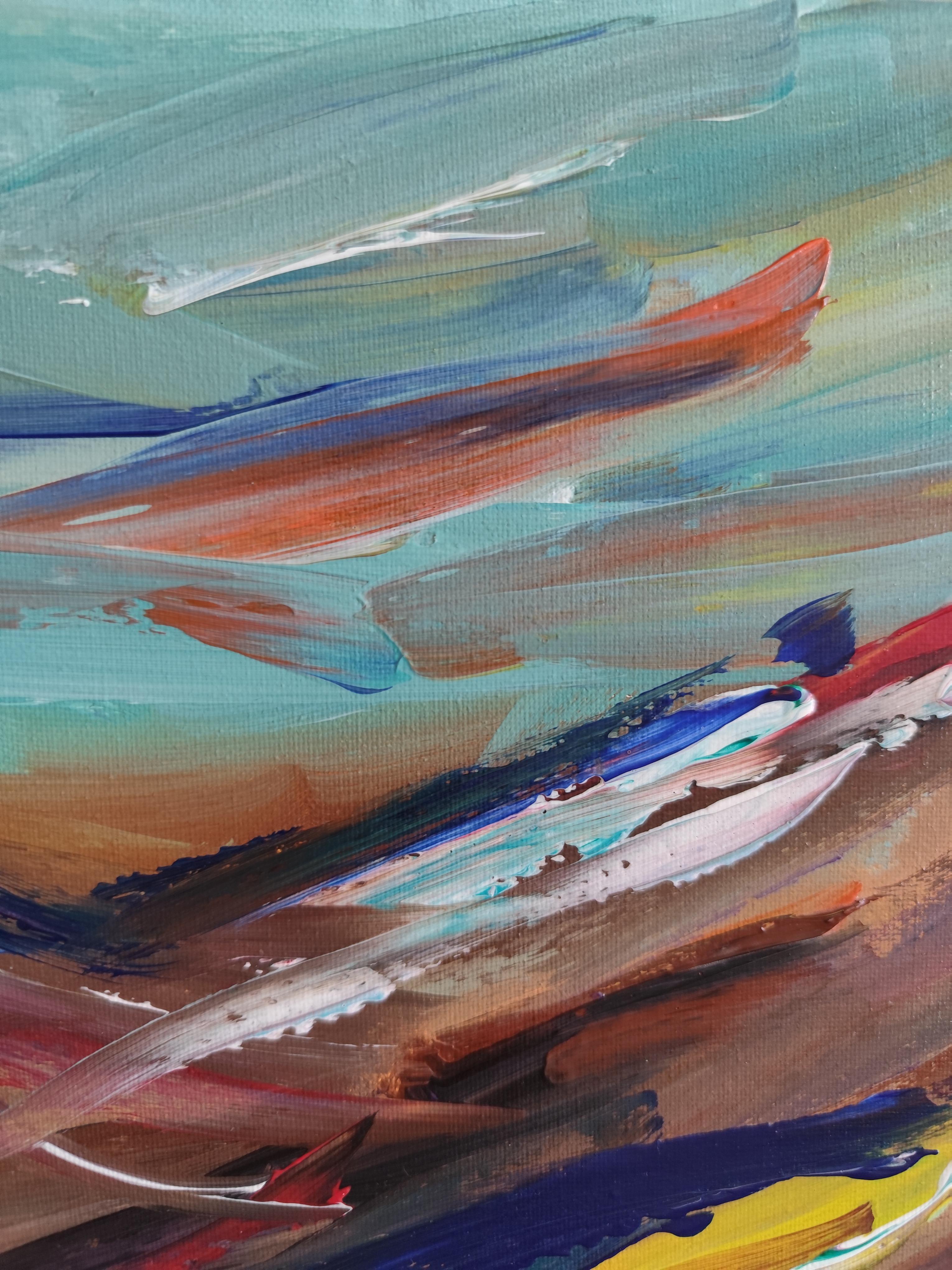 Pintura paisajística expresiva abstracta sobre lienzo 