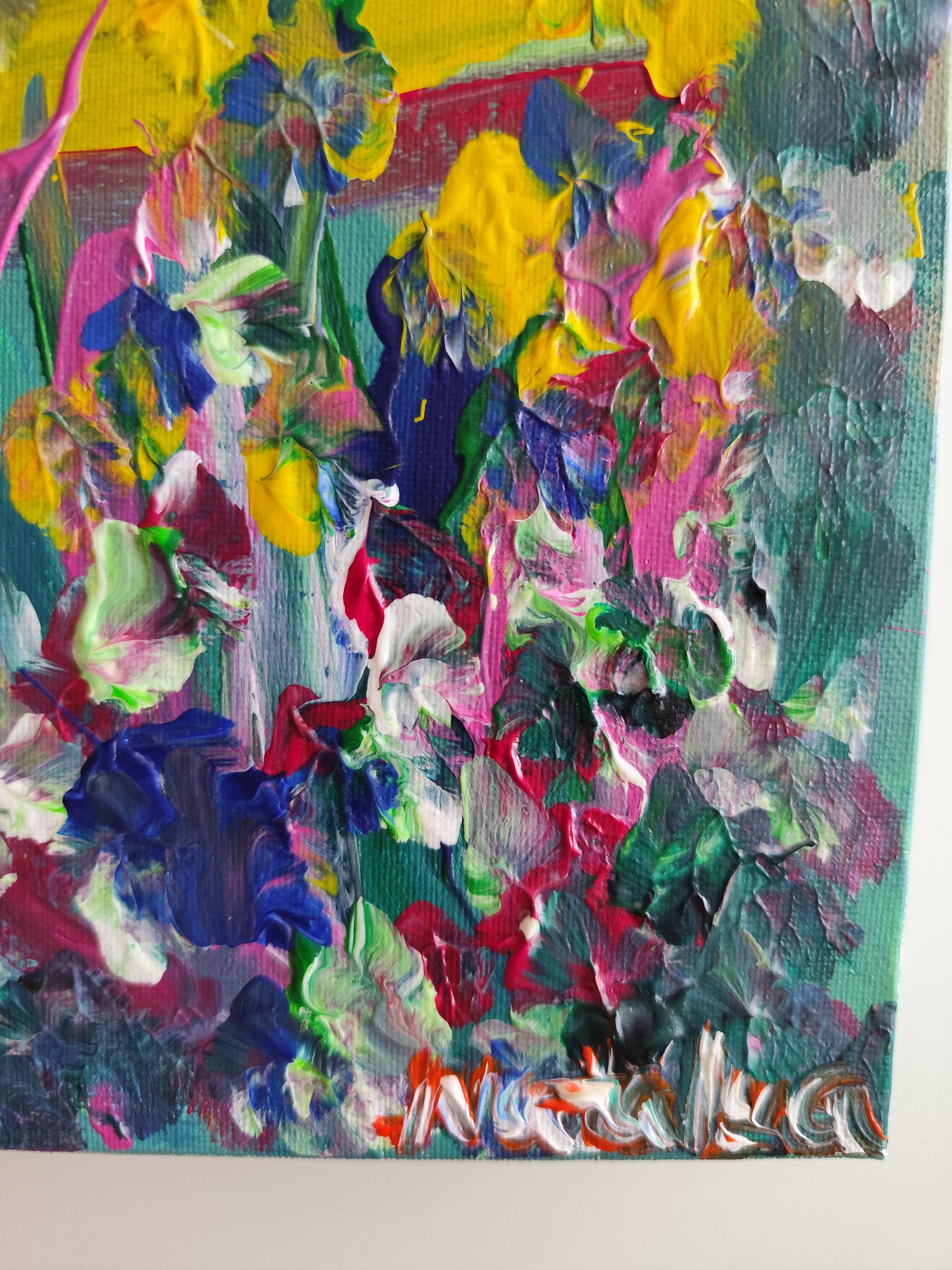 Pintura paisajística expresiva abstracta sobre lienzo 
