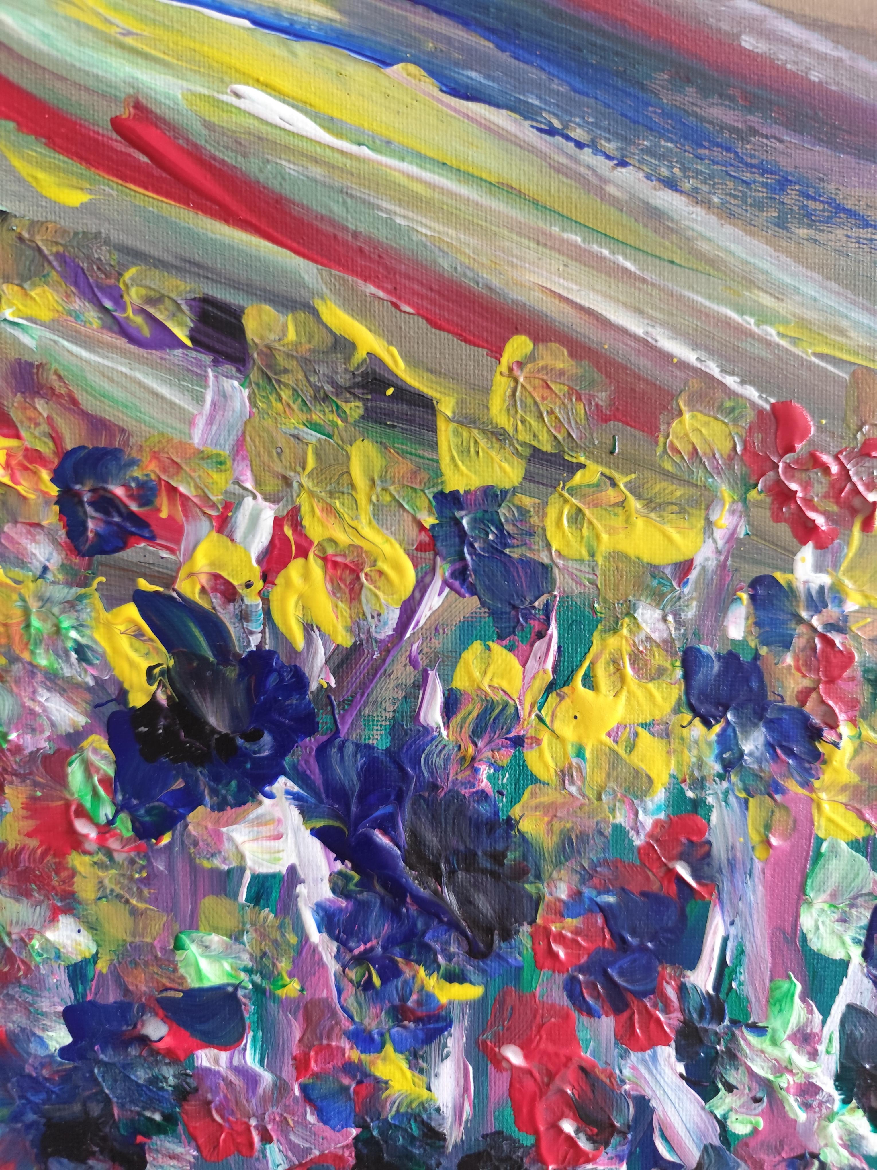 Pintura paisajística expresiva abstracta sobre lienzo 