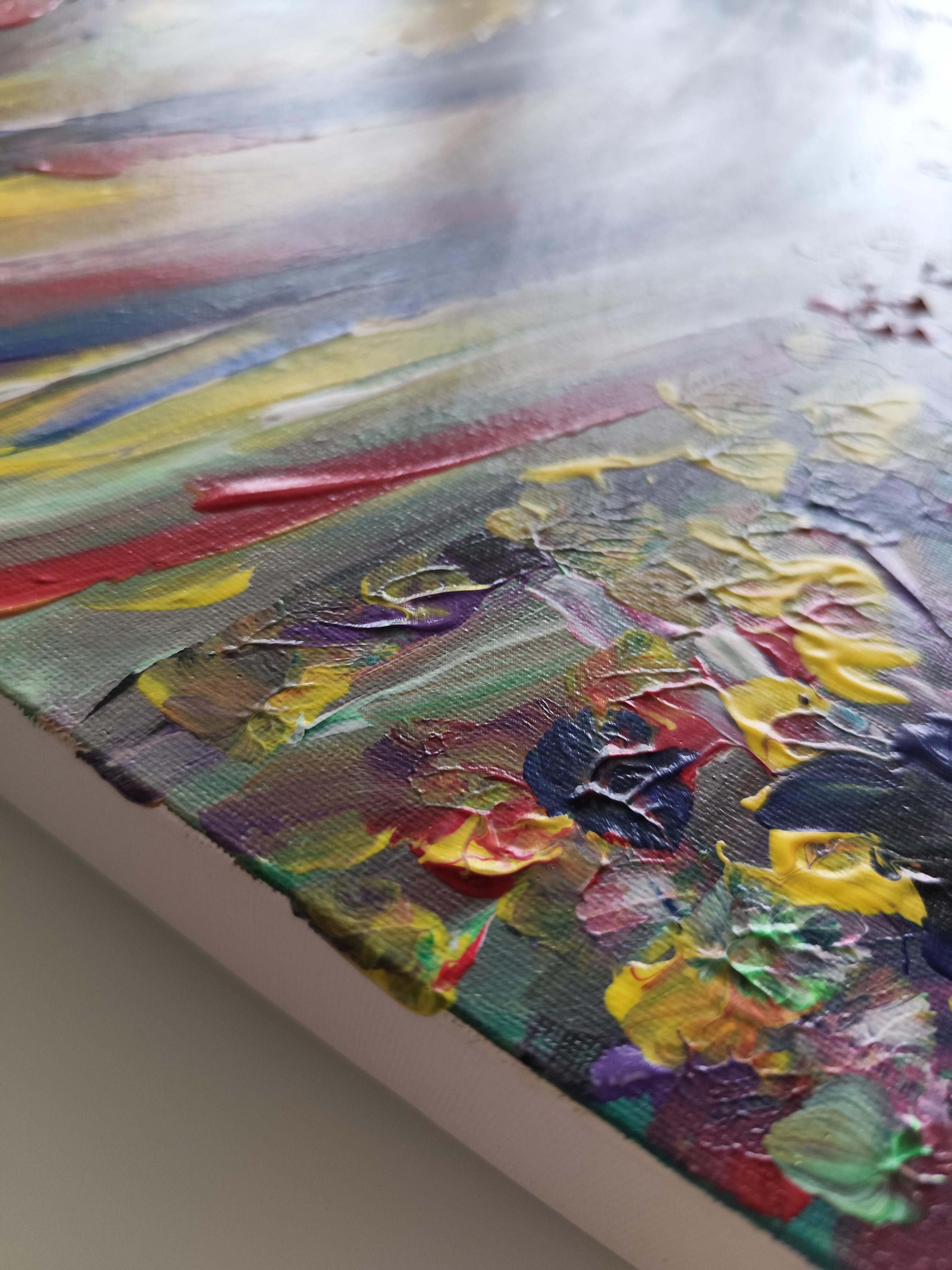 Pintura paisajística expresiva abstracta sobre lienzo 