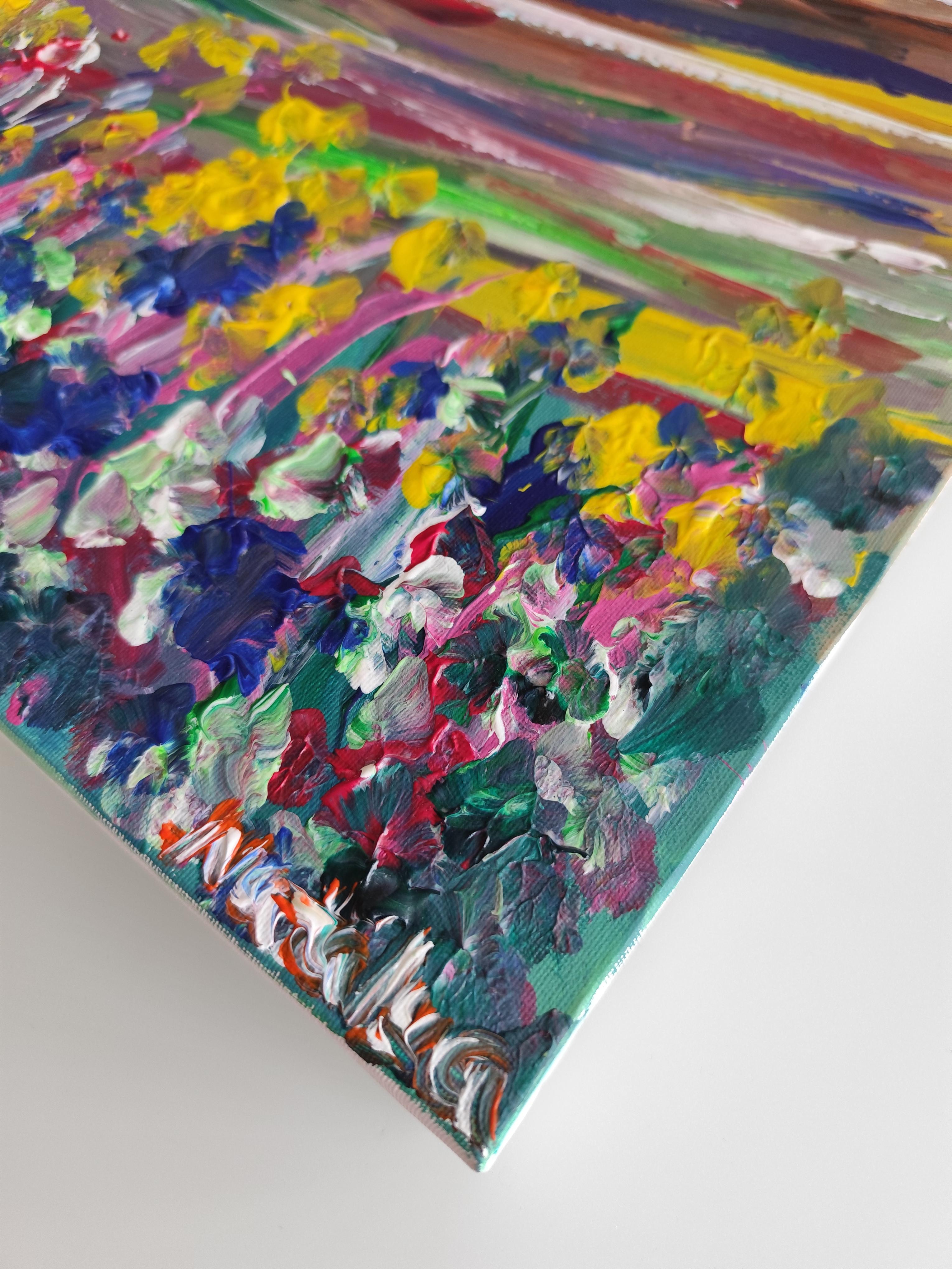 Pintura paisajística expresiva abstracta sobre lienzo 