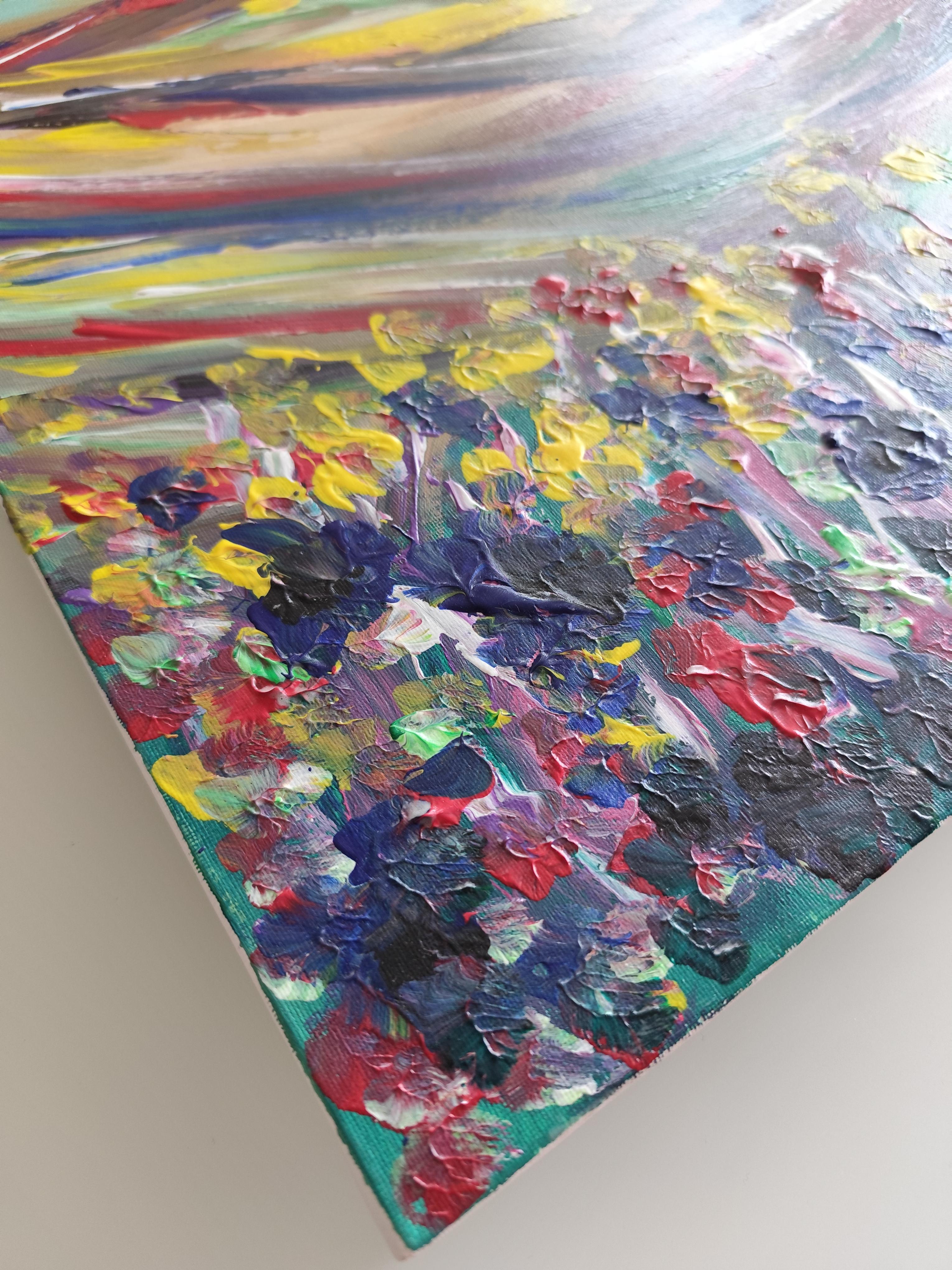Pintura paisajística expresiva abstracta sobre lienzo 