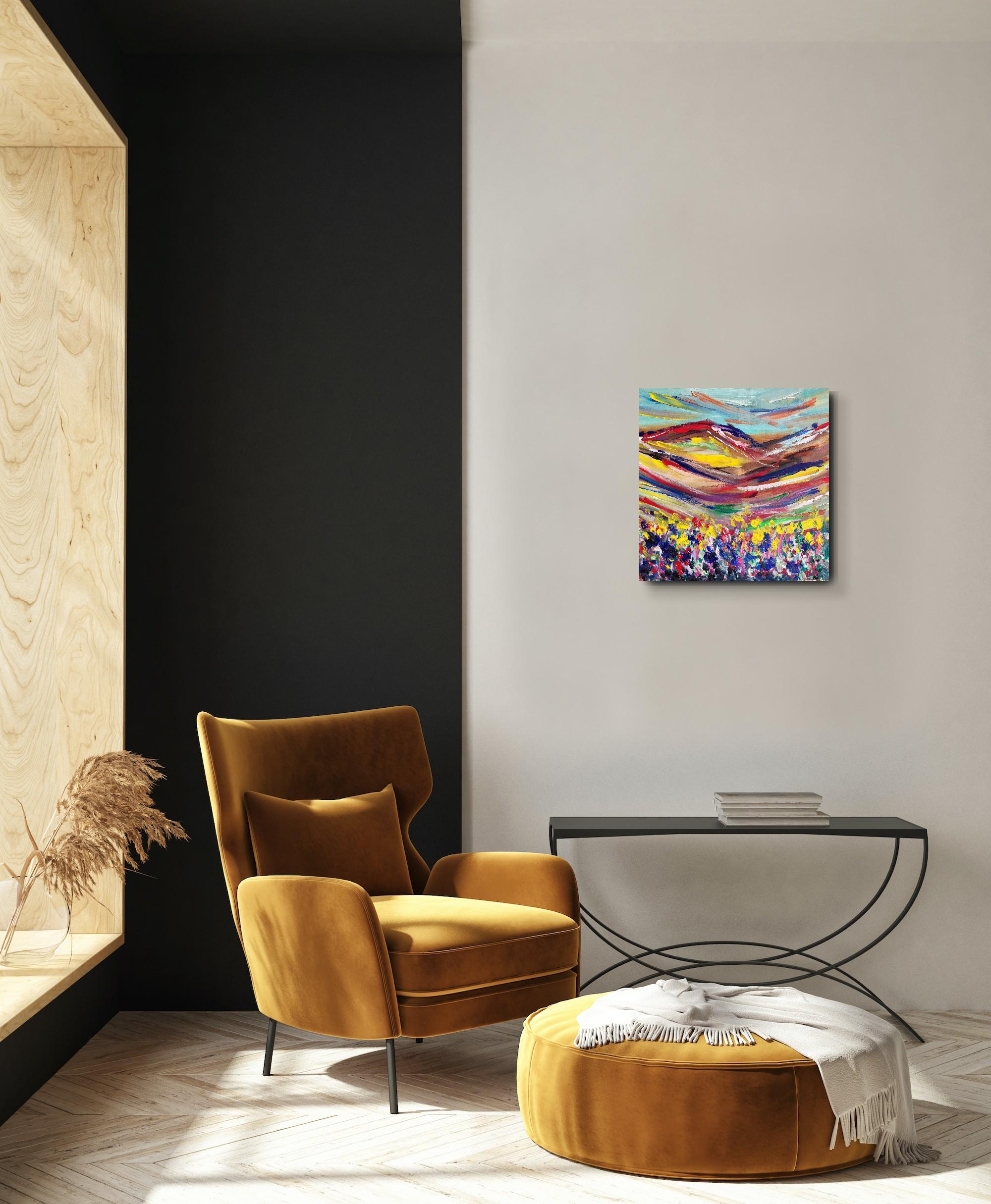 Pintura paisajística expresiva abstracta sobre lienzo 