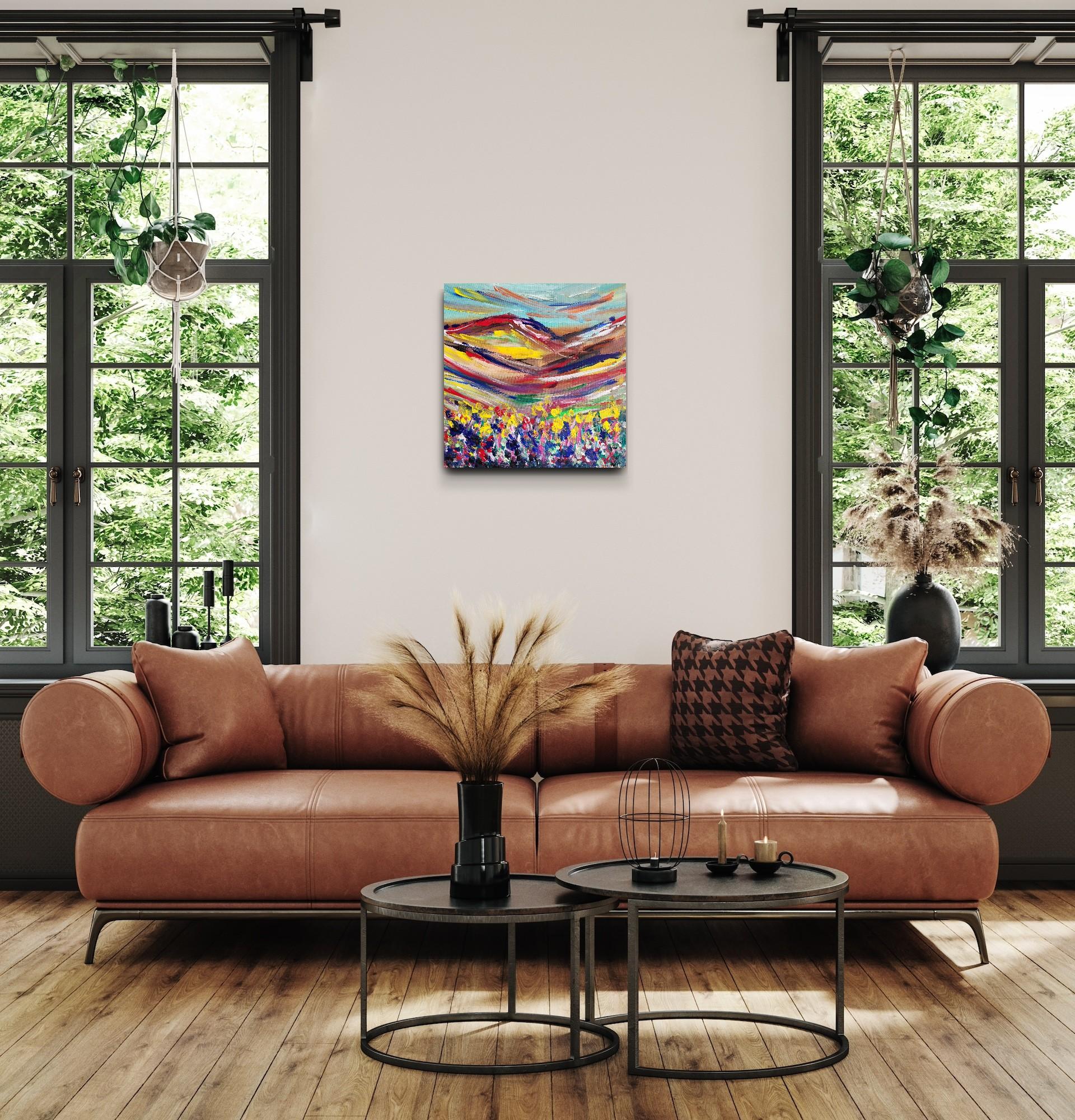 Pintura paisajística expresiva abstracta sobre lienzo 