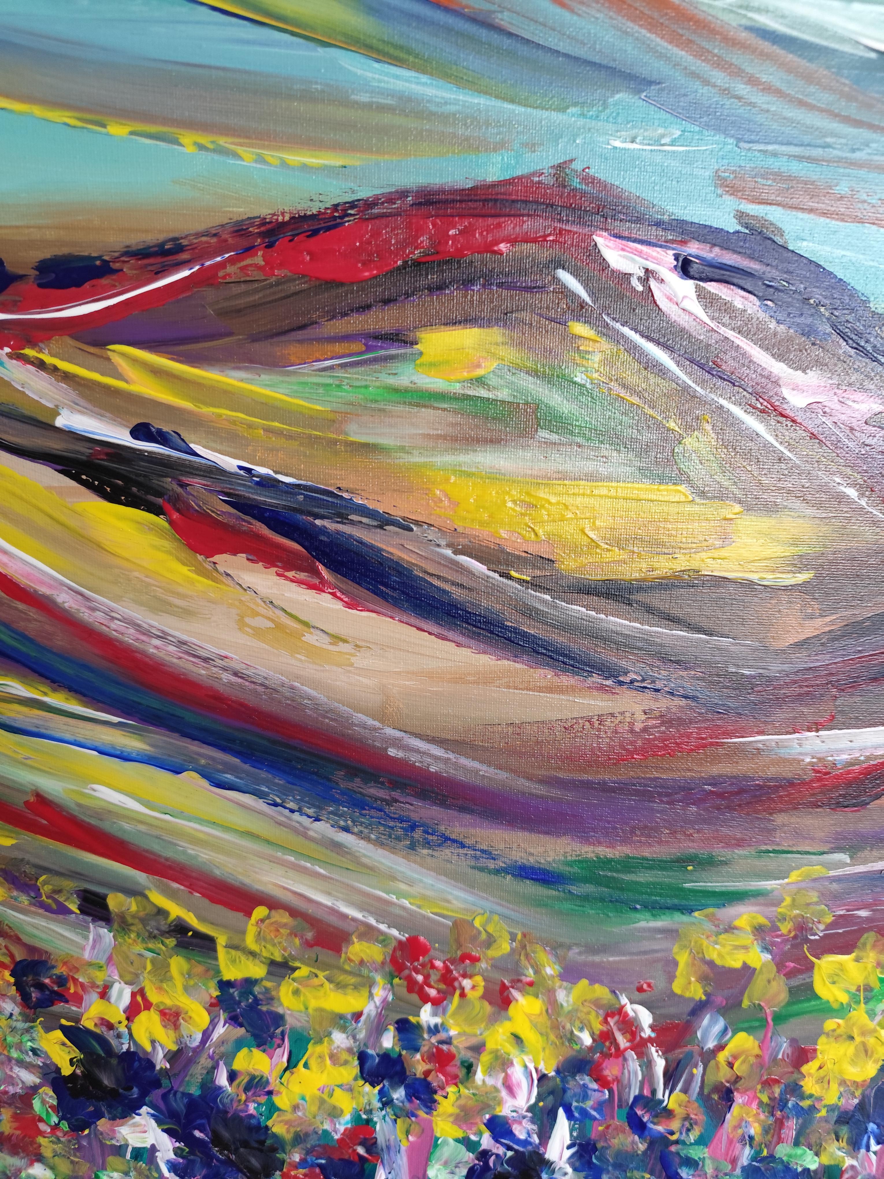 Pintura paisajística expresiva abstracta sobre lienzo 