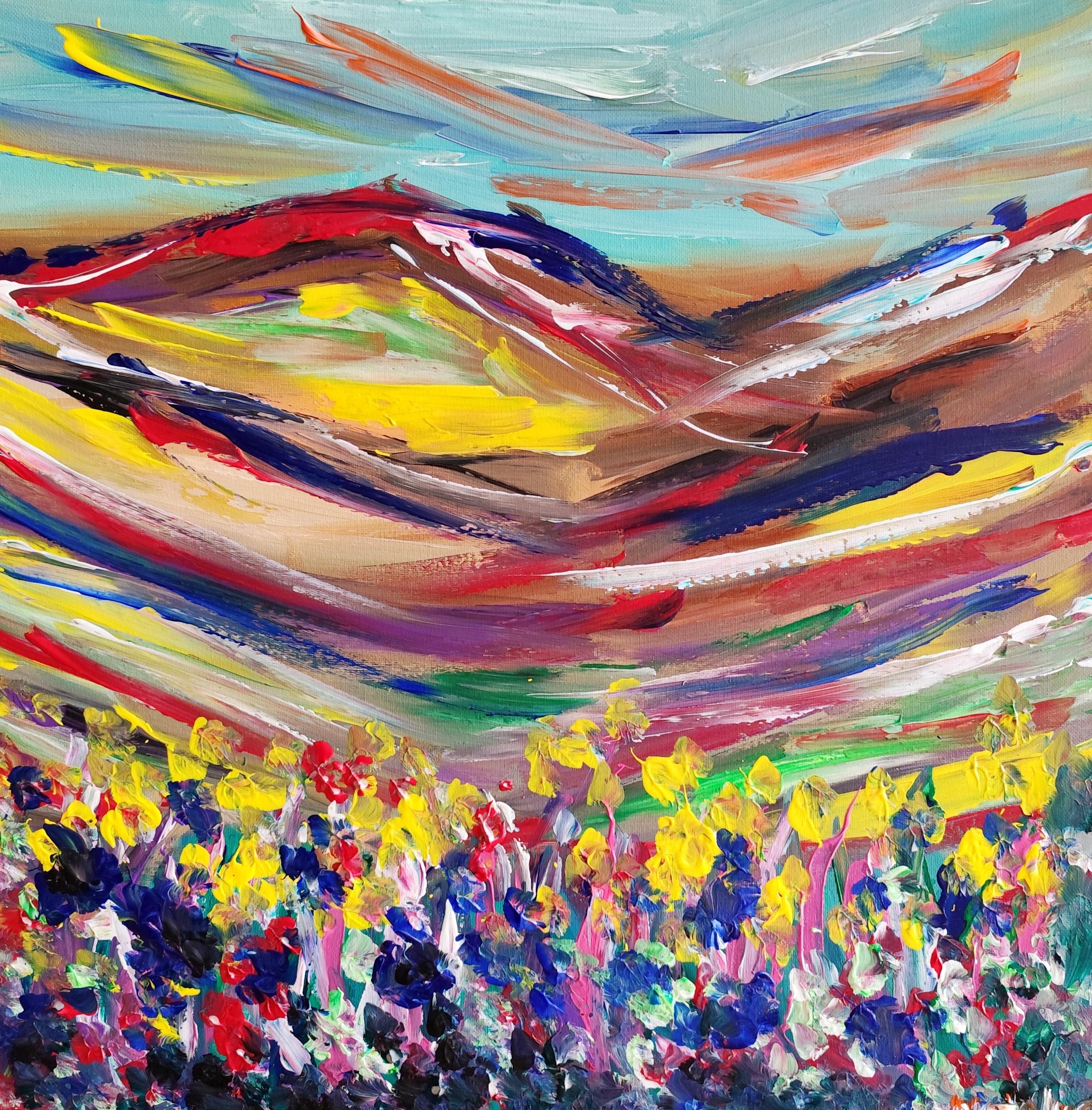 Abstract Painting de Mougenot Natalya - Pintura paisajística expresiva abstracta sobre lienzo "Florecimiento estival del prado"