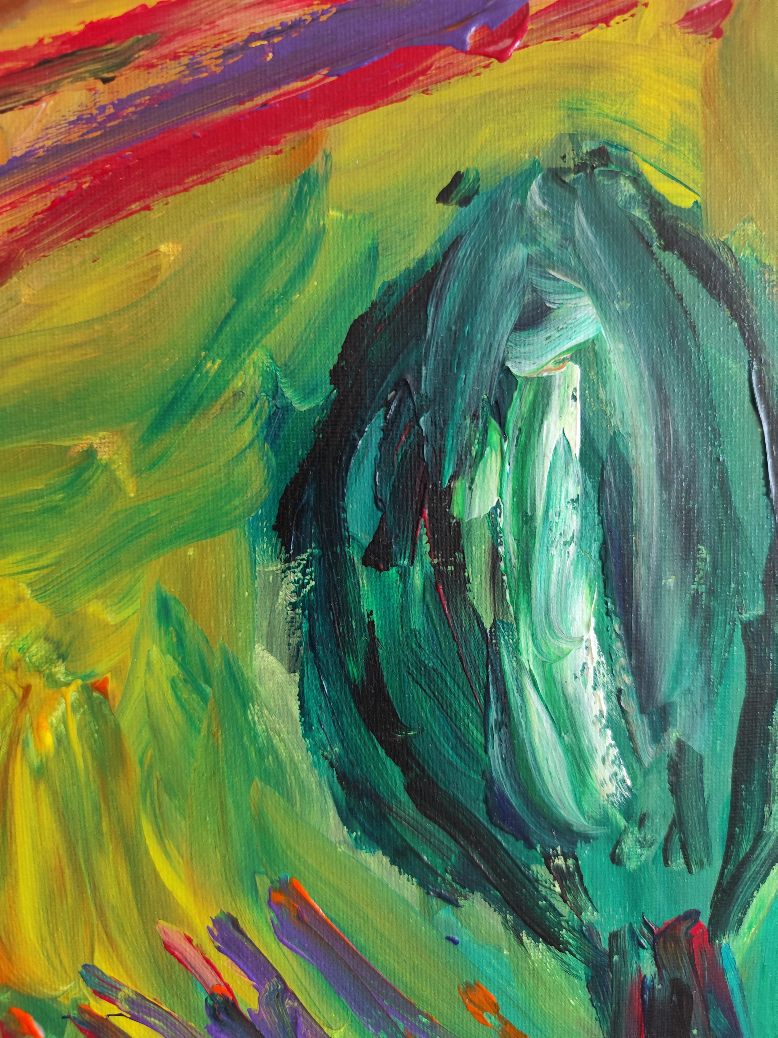 Peinture de paysage abstraite expressive sur toile « River among mountains » en vente 8