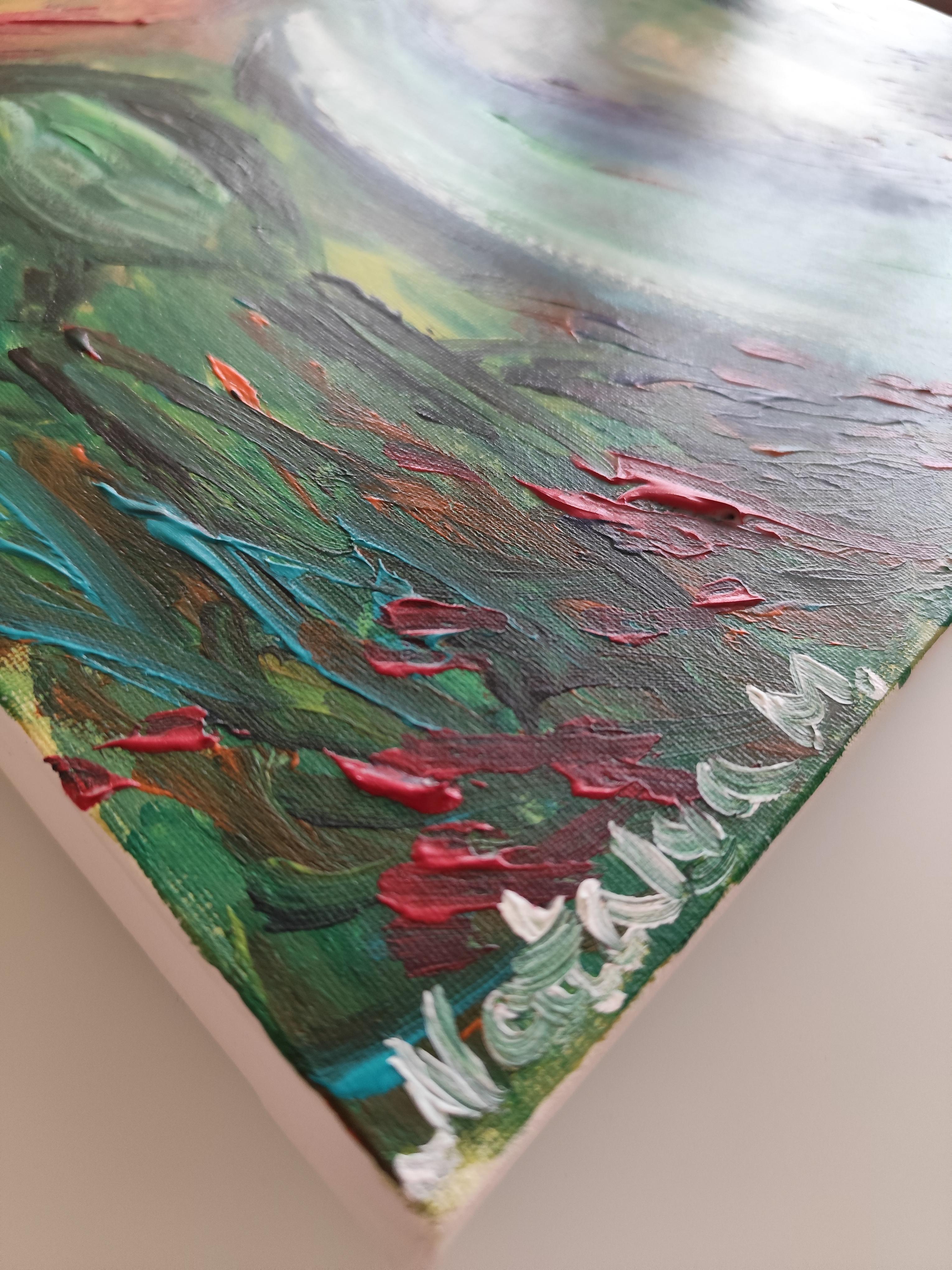 Peinture de paysage abstraite expressive sur toile « River among mountains » en vente 11