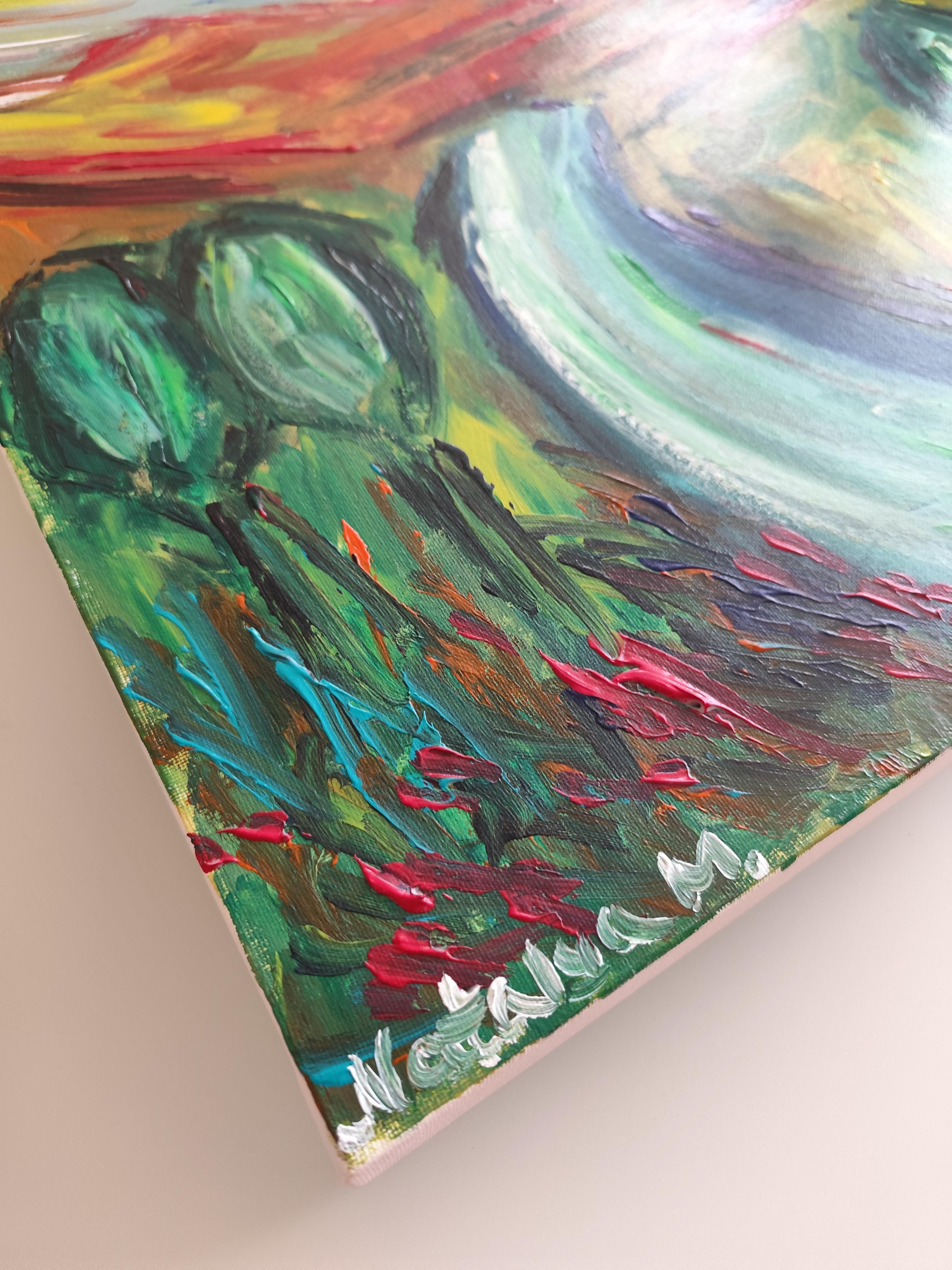 Peinture de paysage abstraite expressive sur toile « River among mountains » en vente 15