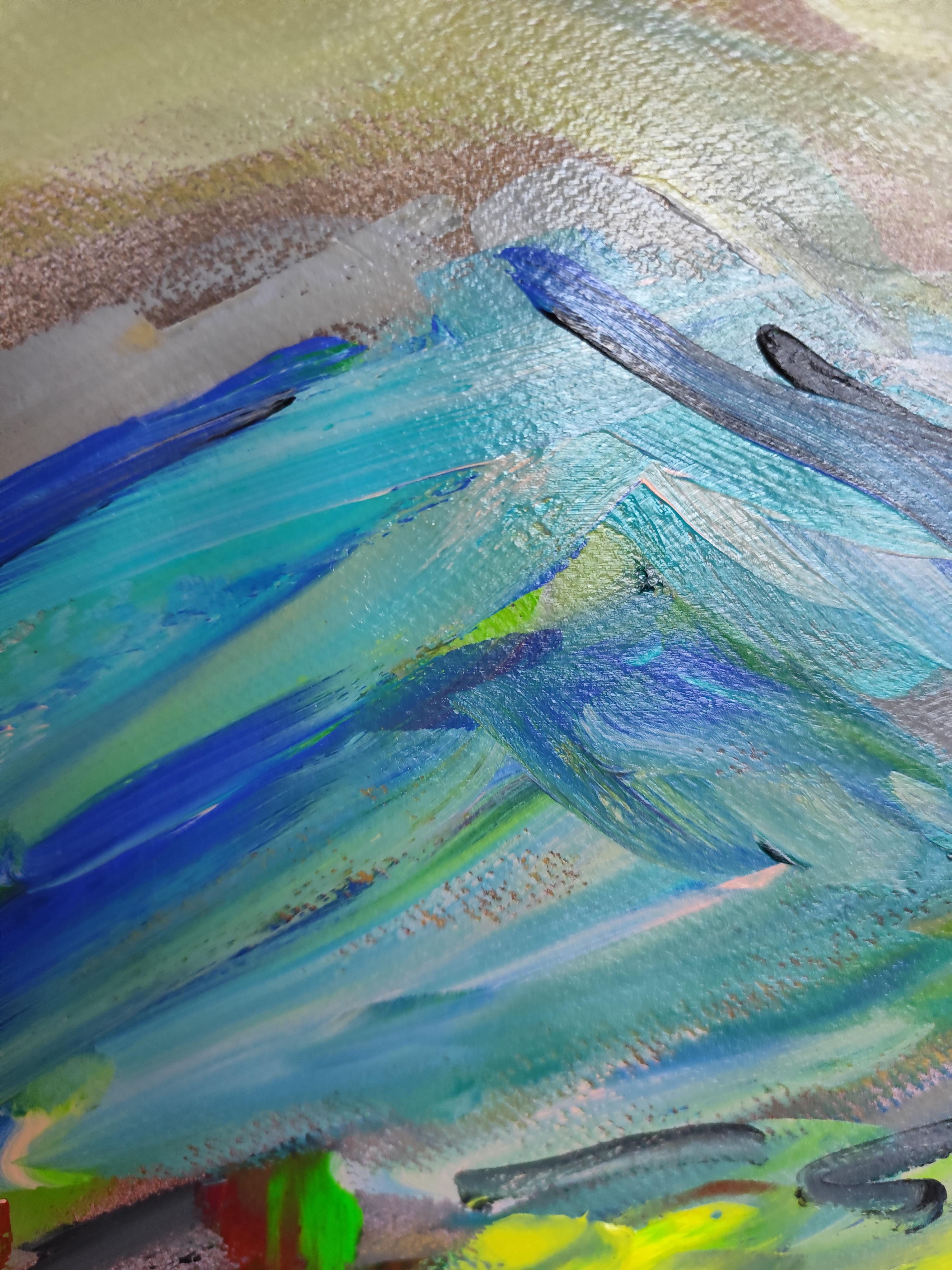 Naturaleza expresiva abstracta paisaje montañas pintura acrílica sobre papel en venta 5