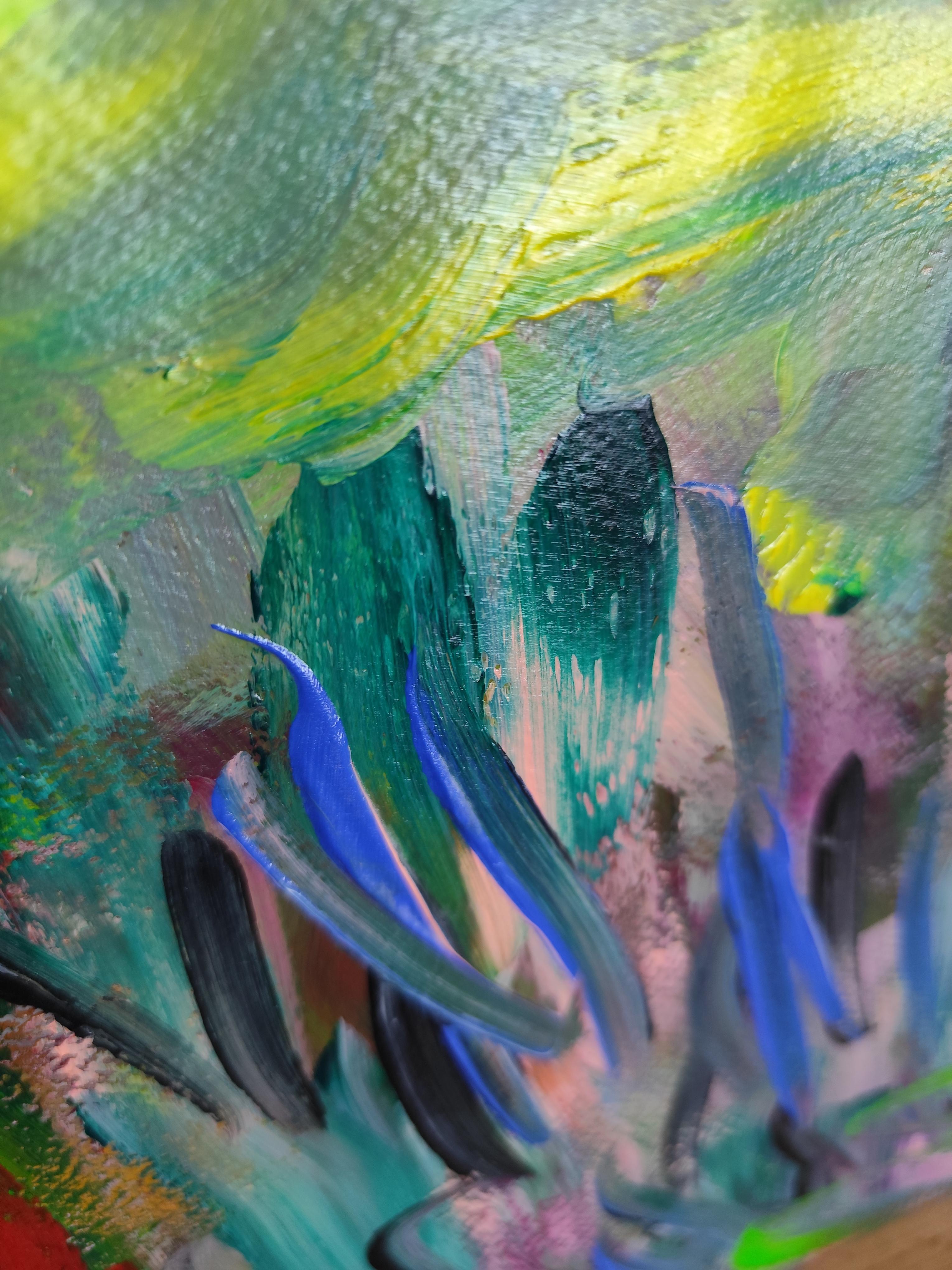 Naturaleza expresiva abstracta paisaje montañas pintura acrílica sobre papel en venta 6