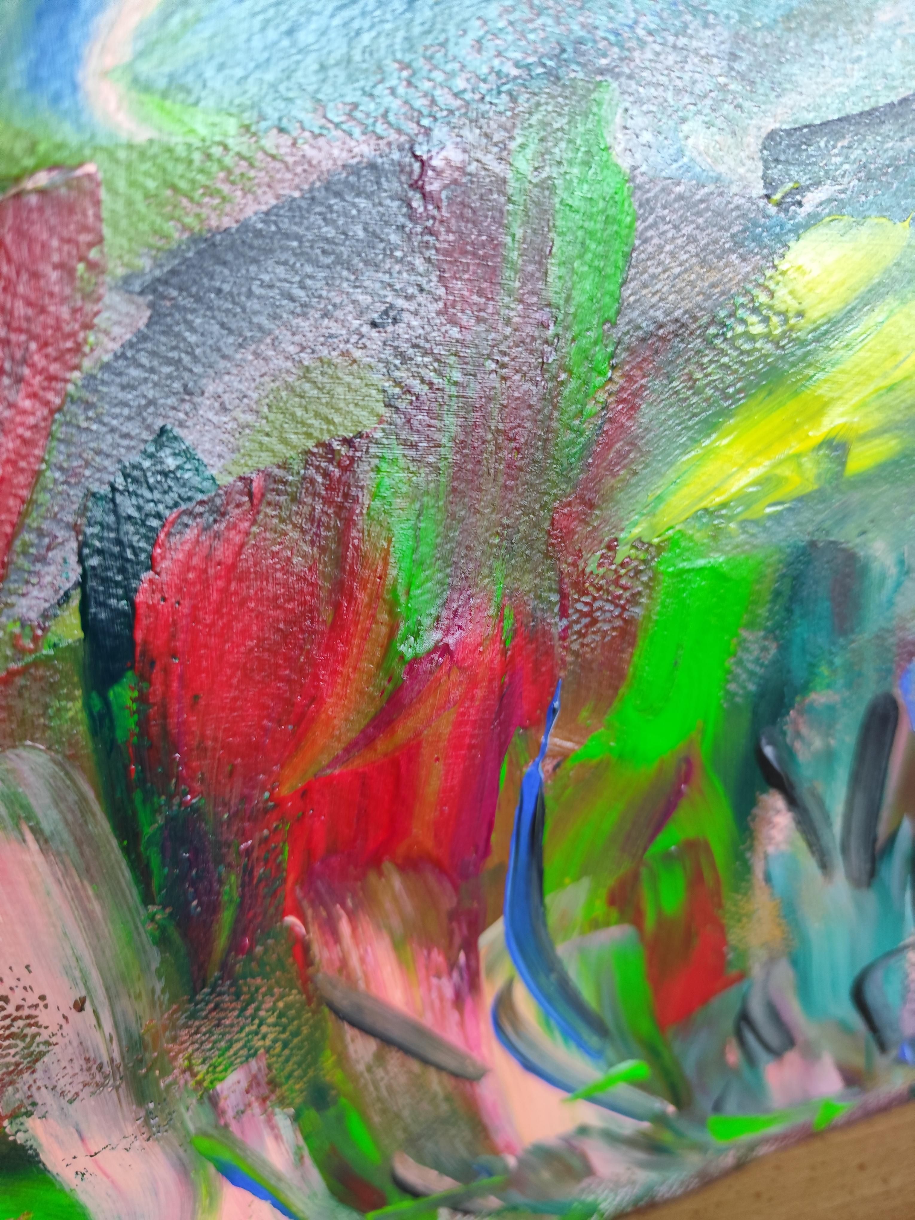 Naturaleza expresiva abstracta paisaje montañas pintura acrílica sobre papel en venta 7