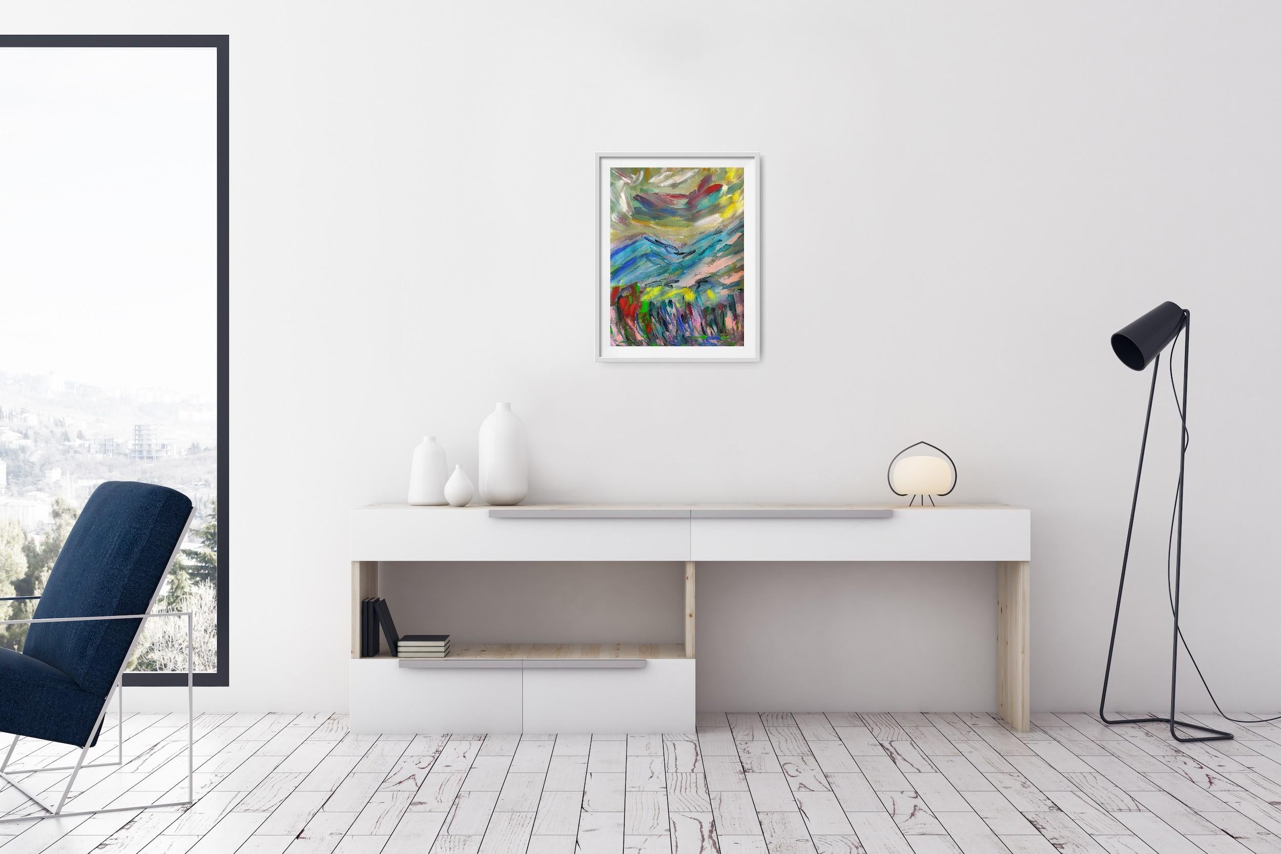 Esta animada obra de arte abstracto, titulada 