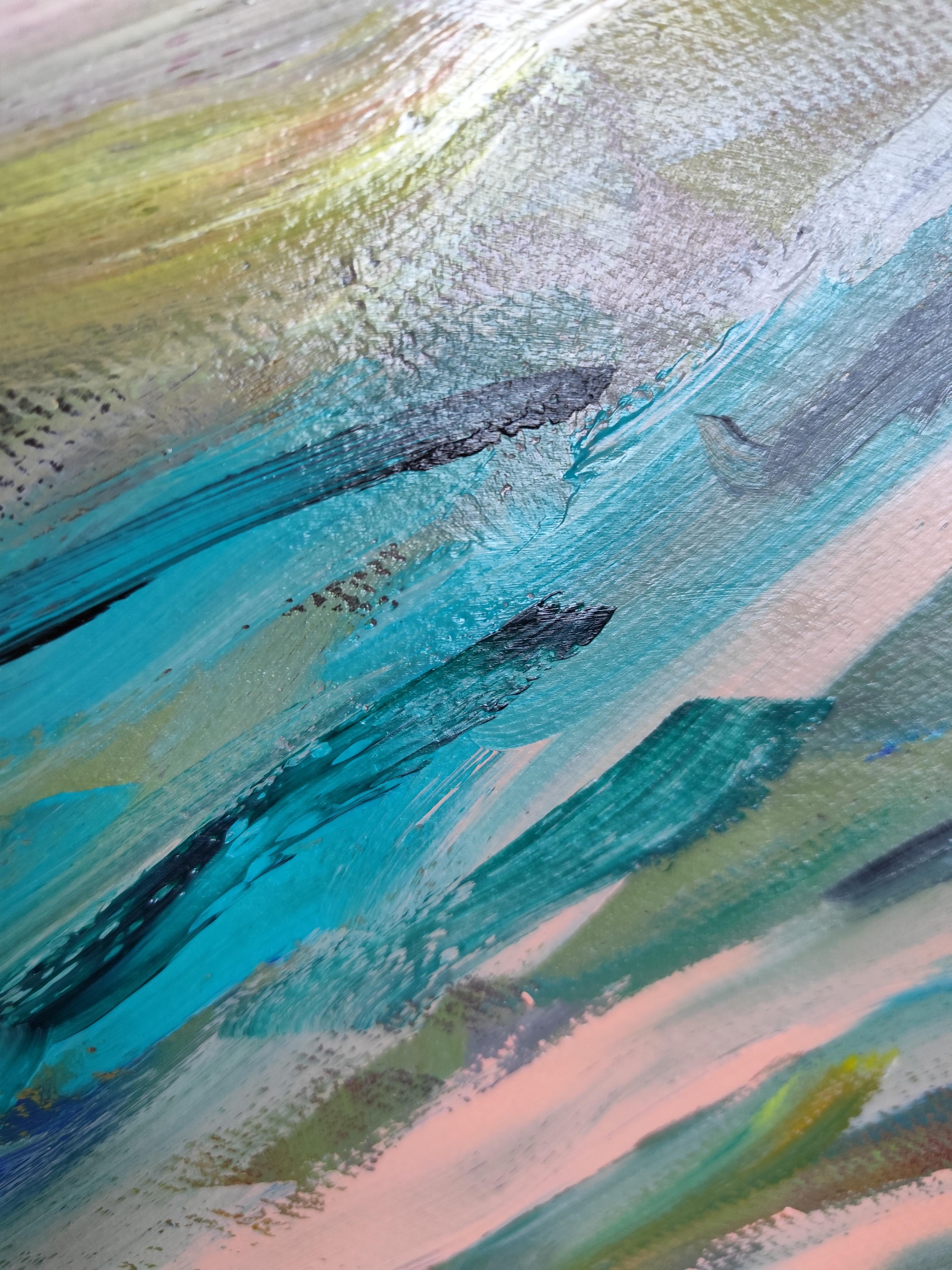 Naturaleza expresiva abstracta paisaje montañas pintura acrílica sobre papel en venta 4