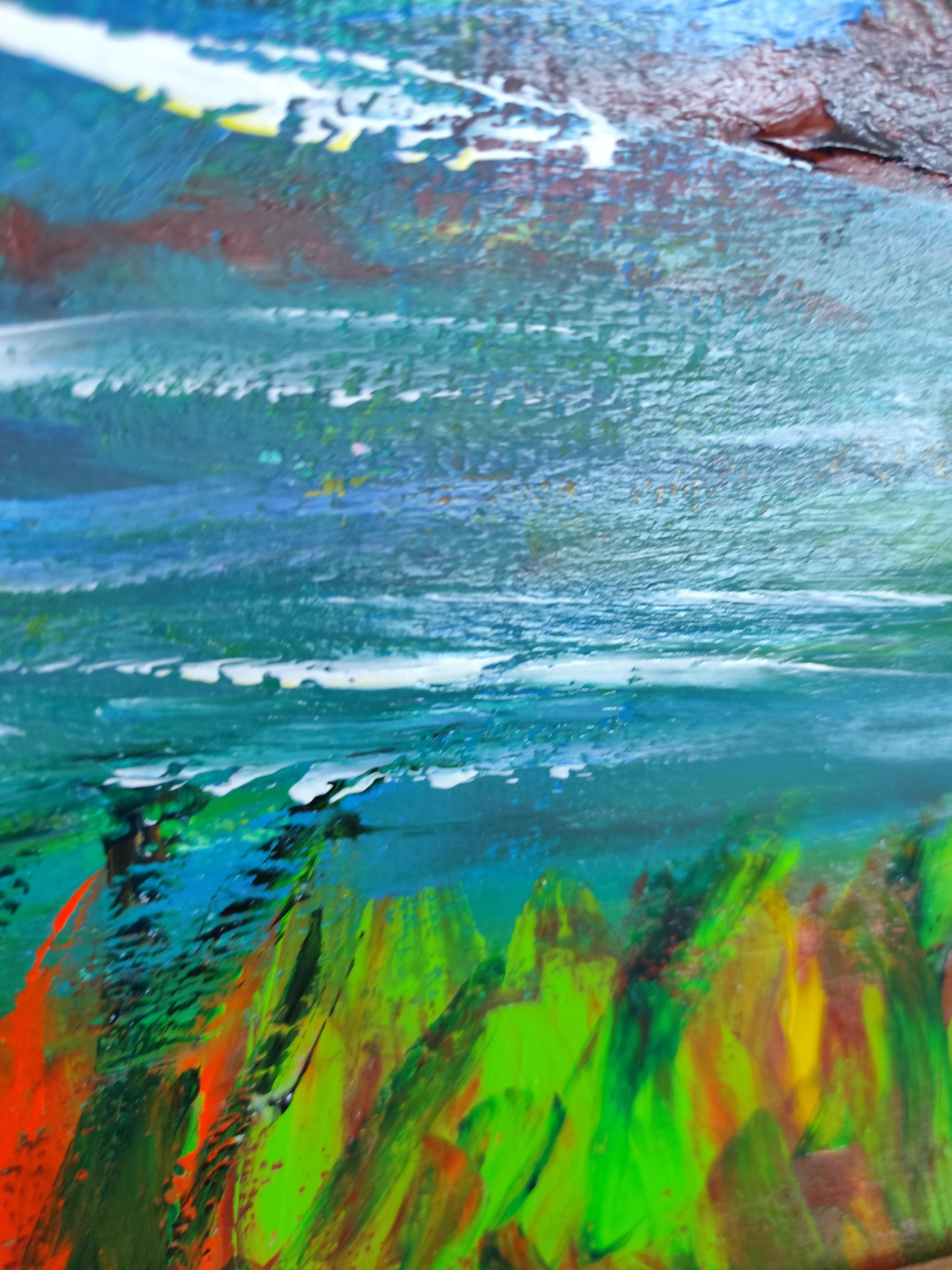 Pittura astratta espressiva Nature paesaggio mare spiaggia acrilico su carta in vendita 5