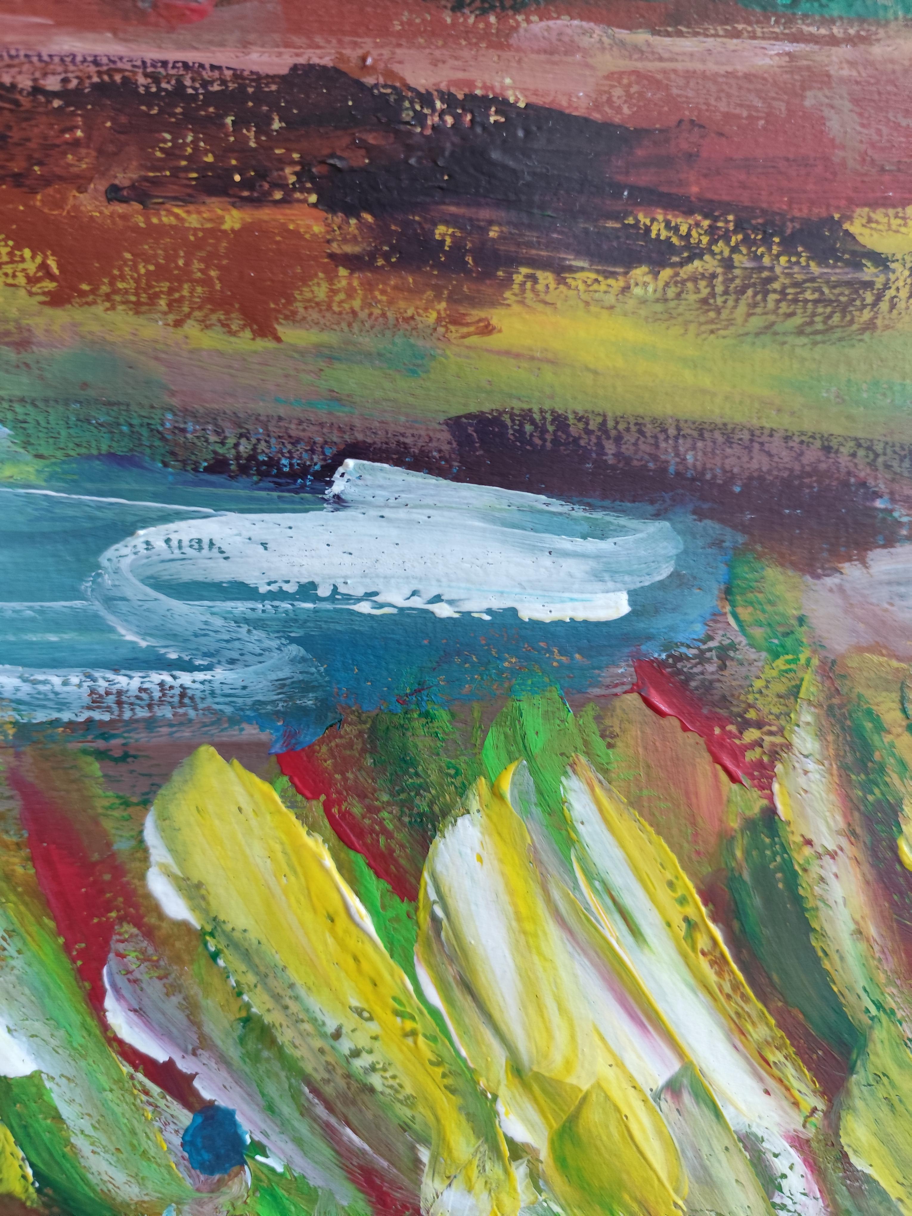 Pittura astratta espressiva Nature paesaggio mare spiaggia acrilico su carta in vendita 12
