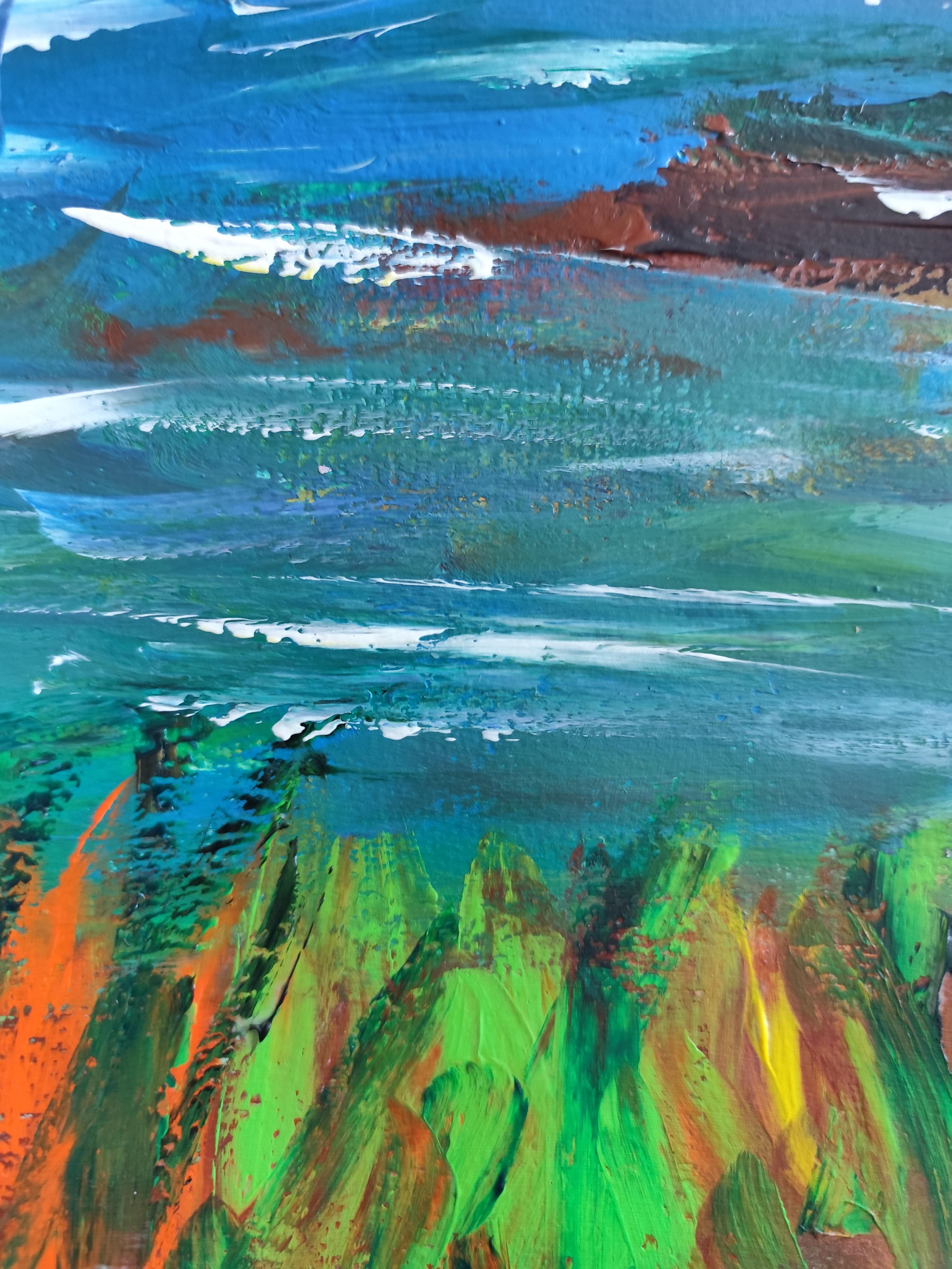 Pittura astratta espressiva Nature paesaggio mare spiaggia acrilico su carta in vendita 13