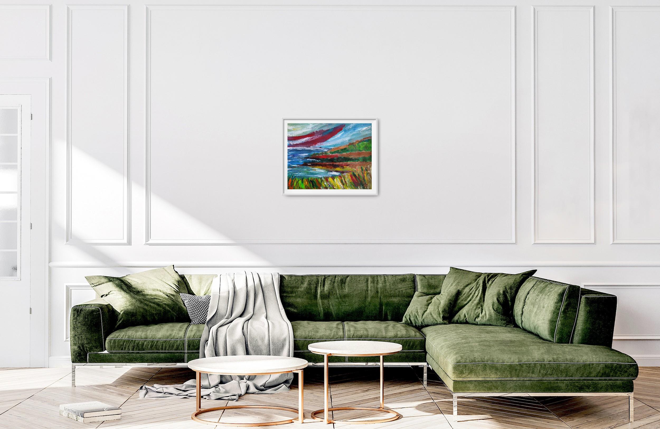 Pittura astratta espressiva Nature paesaggio mare spiaggia acrilico su carta - Painting Astratto di Mougenot Natalya