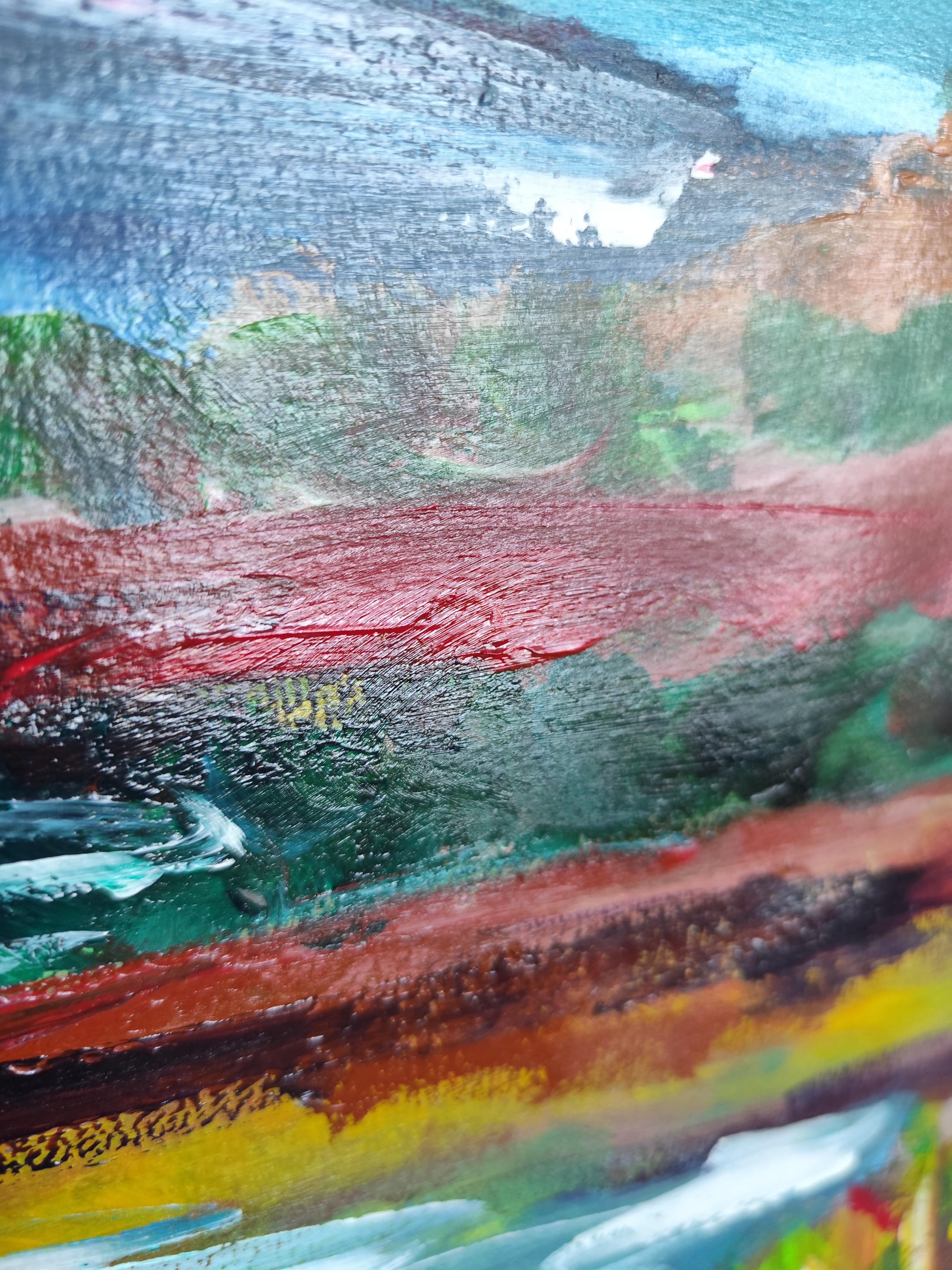 Pittura astratta espressiva Nature paesaggio mare spiaggia acrilico su carta in vendita 4