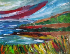 Abstract expressive nature landscape sea beach acrylic painting on paper