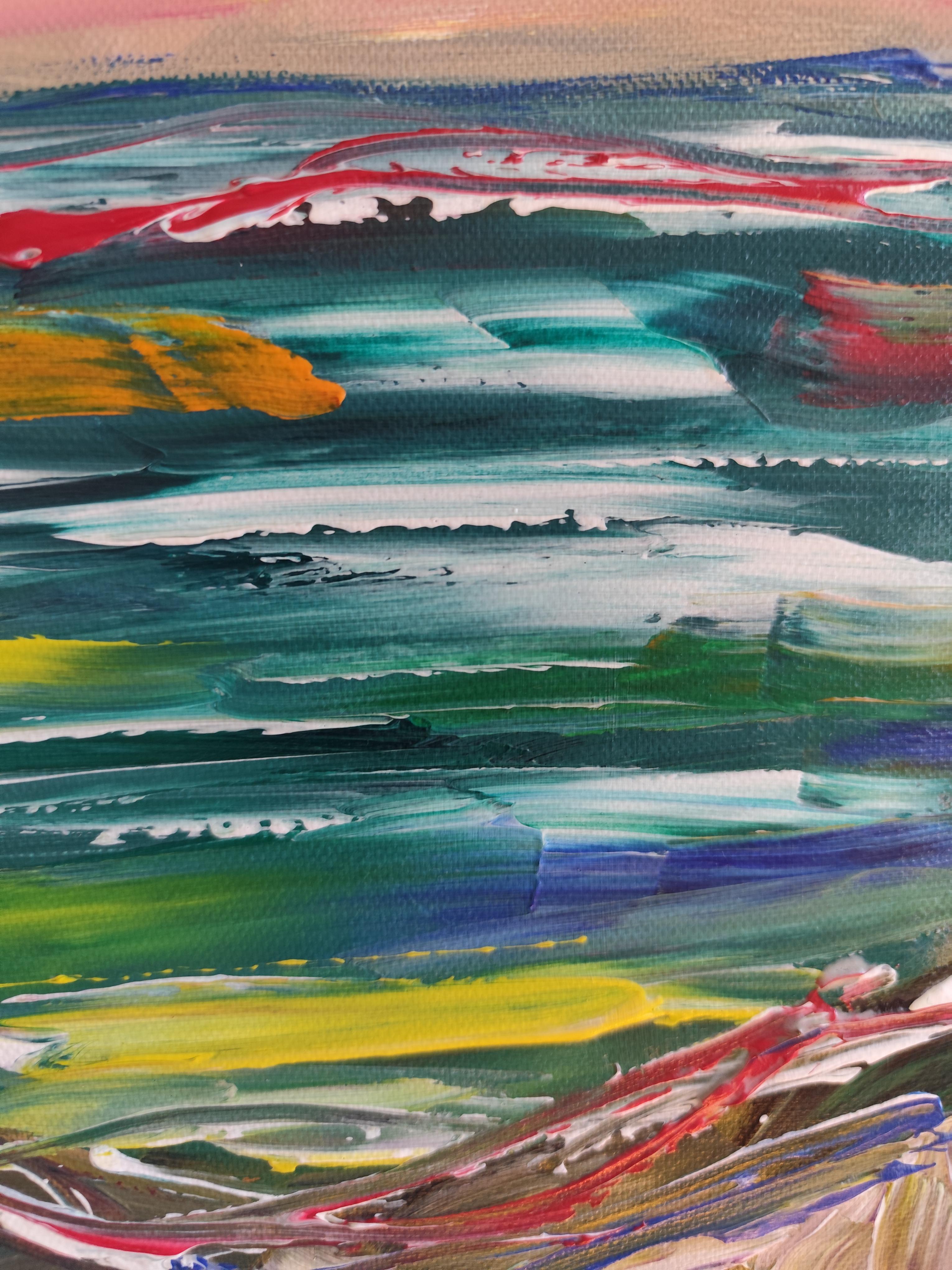 Abstraktes, ausdrucksstarkes Acrylgemälde am Meer auf Leinwand „Charming Cliffview“ im Angebot 5