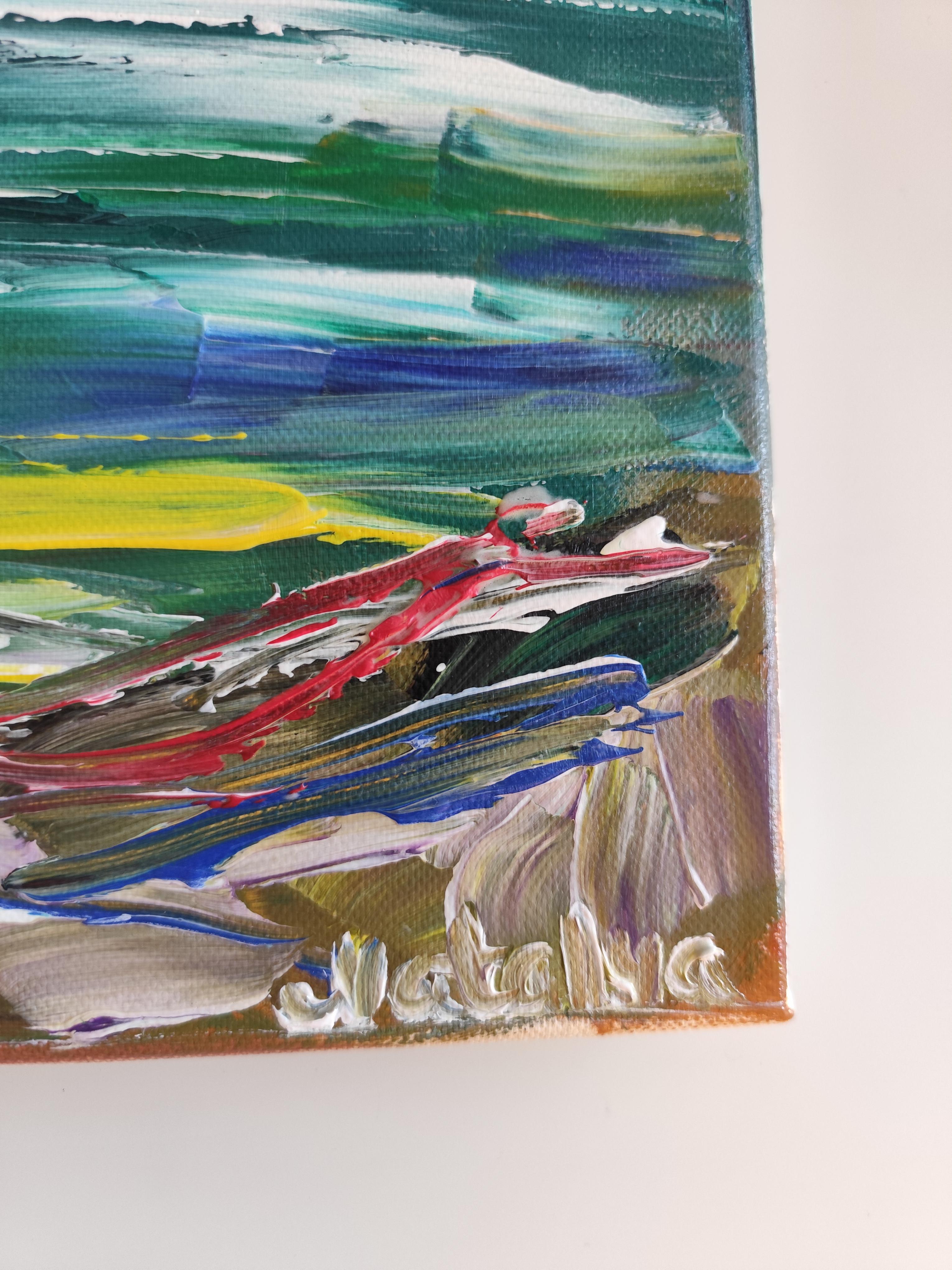 Abstraktes, ausdrucksstarkes Acrylgemälde am Meer auf Leinwand „Charming Cliffview“ im Angebot 6