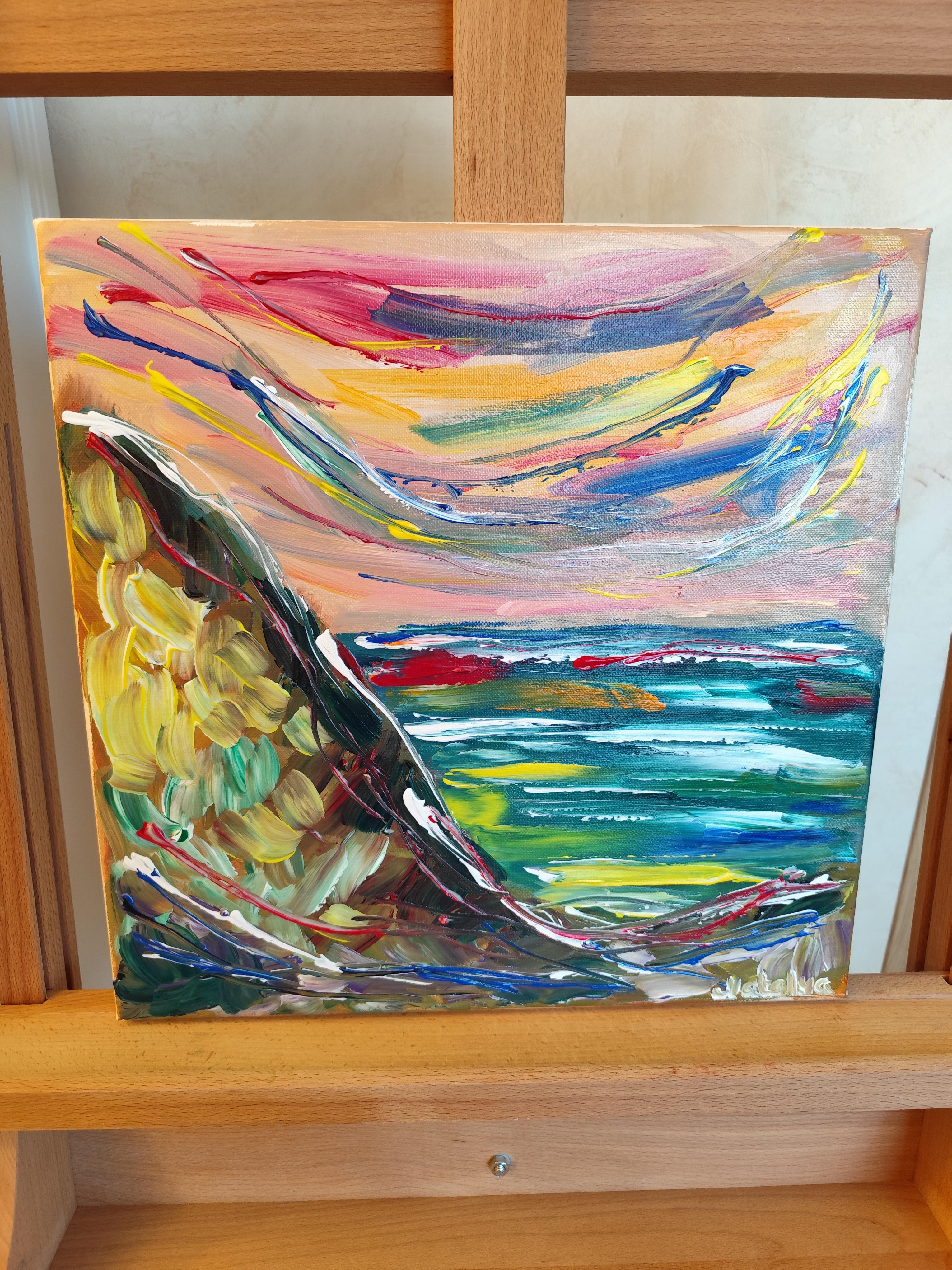 Abstraktes, ausdrucksstarkes Acrylgemälde am Meer auf Leinwand „Charming Cliffview“ im Angebot 10