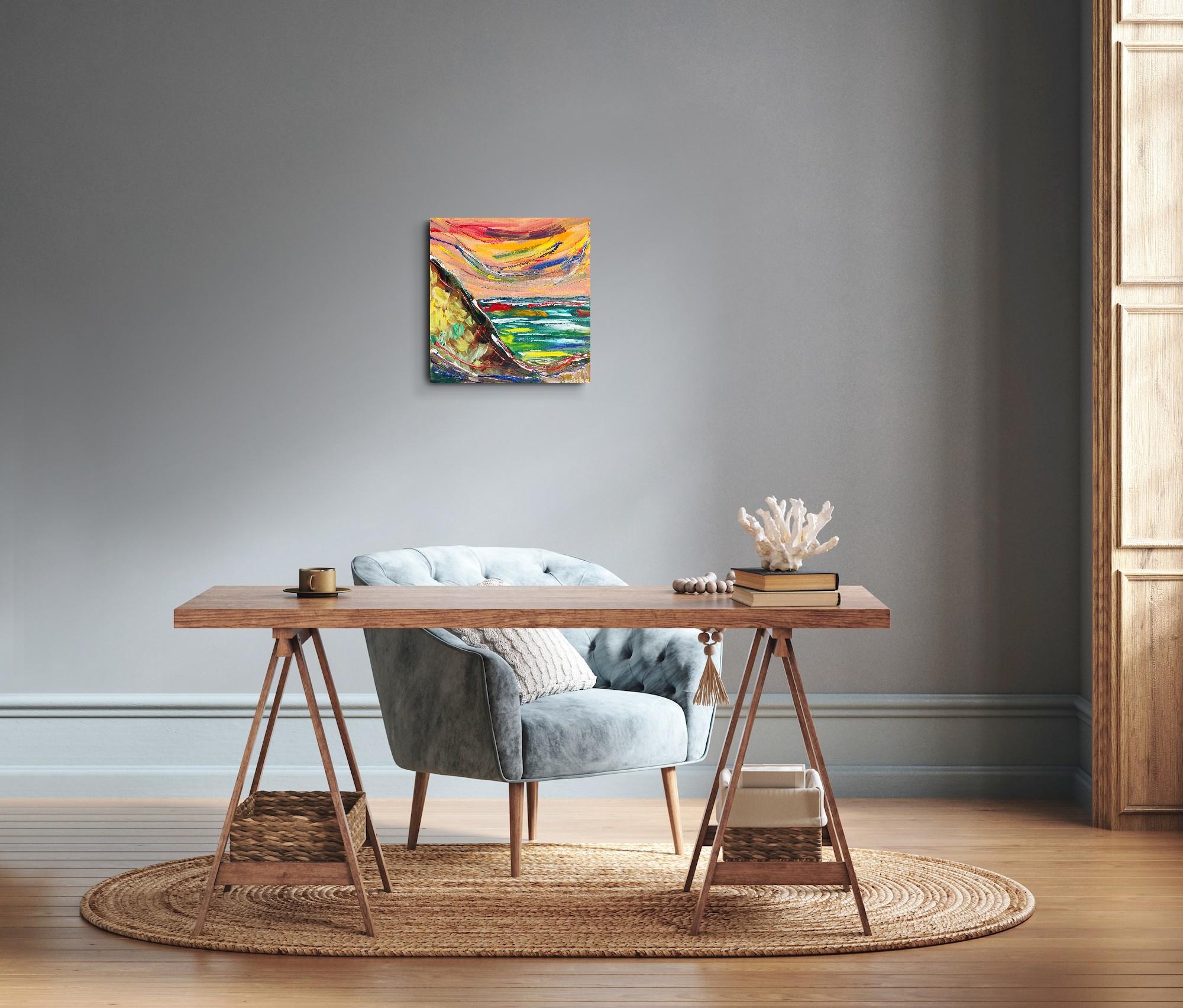 Abstraktes, ausdrucksstarkes Acrylgemälde am Meer auf Leinwand „Charming Cliffview“ – Painting von Mougenot Natalya