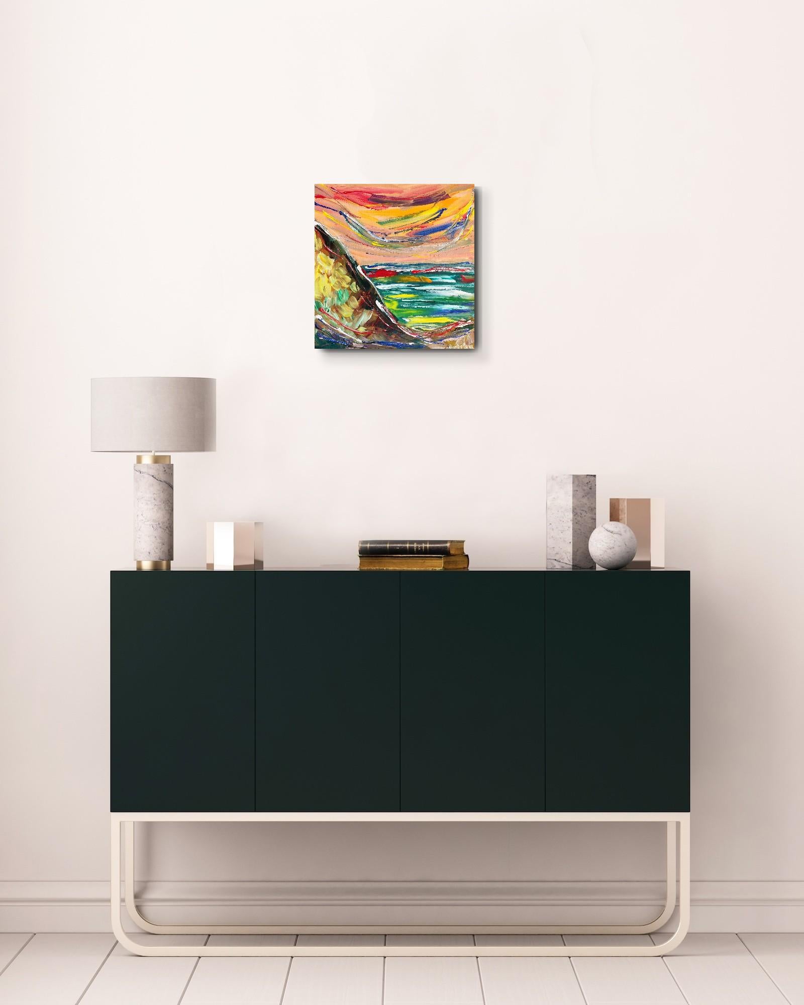 Abstraktes, ausdrucksstarkes Acrylgemälde am Meer auf Leinwand „Charming Cliffview“ (Zeitgenössisch), Painting, von Mougenot Natalya