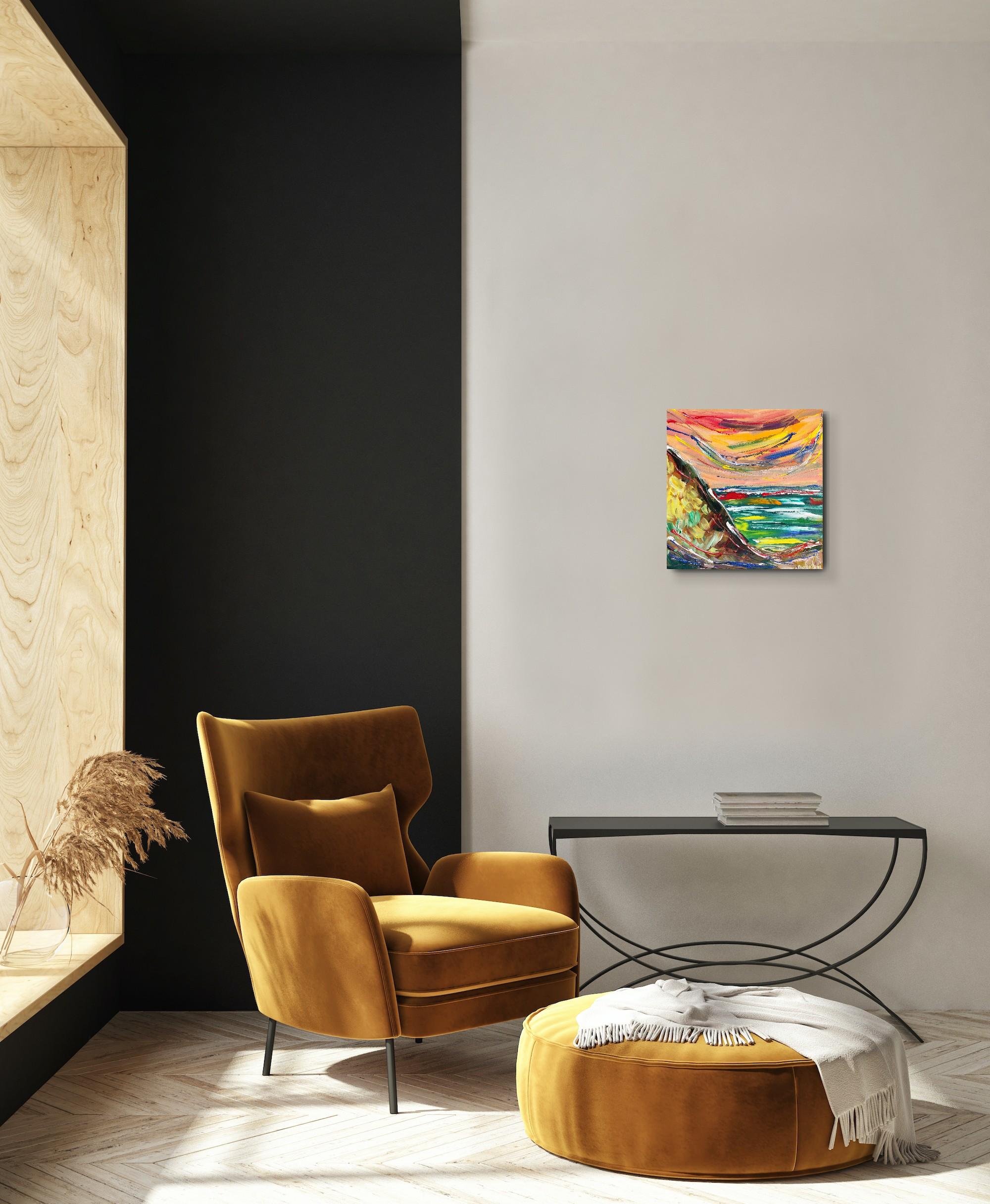 Abstraktes, ausdrucksstarkes Acrylgemälde am Meer auf Leinwand „Charming Cliffview“ im Angebot 1