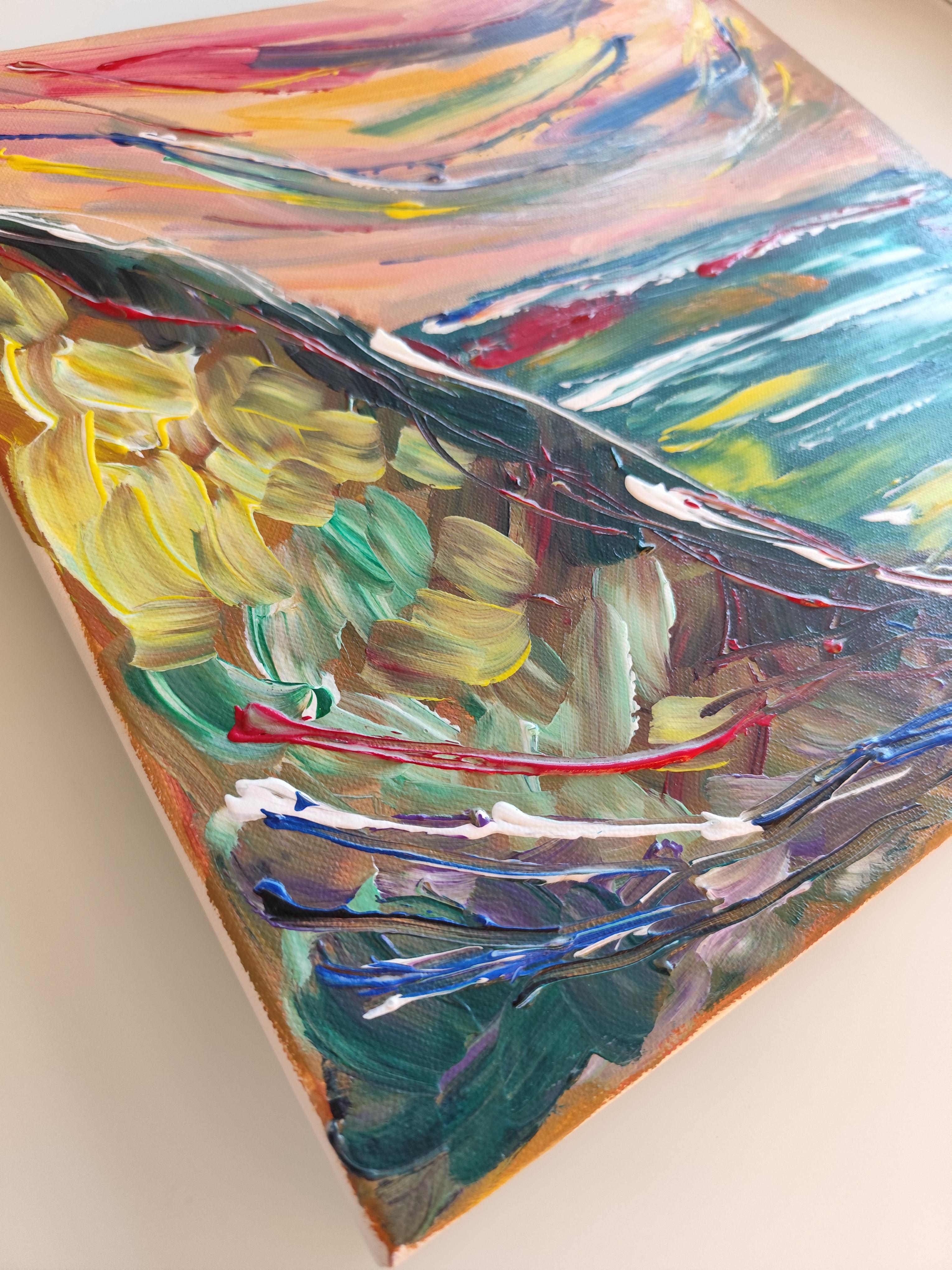 Abstraktes, ausdrucksstarkes Acrylgemälde am Meer auf Leinwand „Charming Cliffview“ im Angebot 2