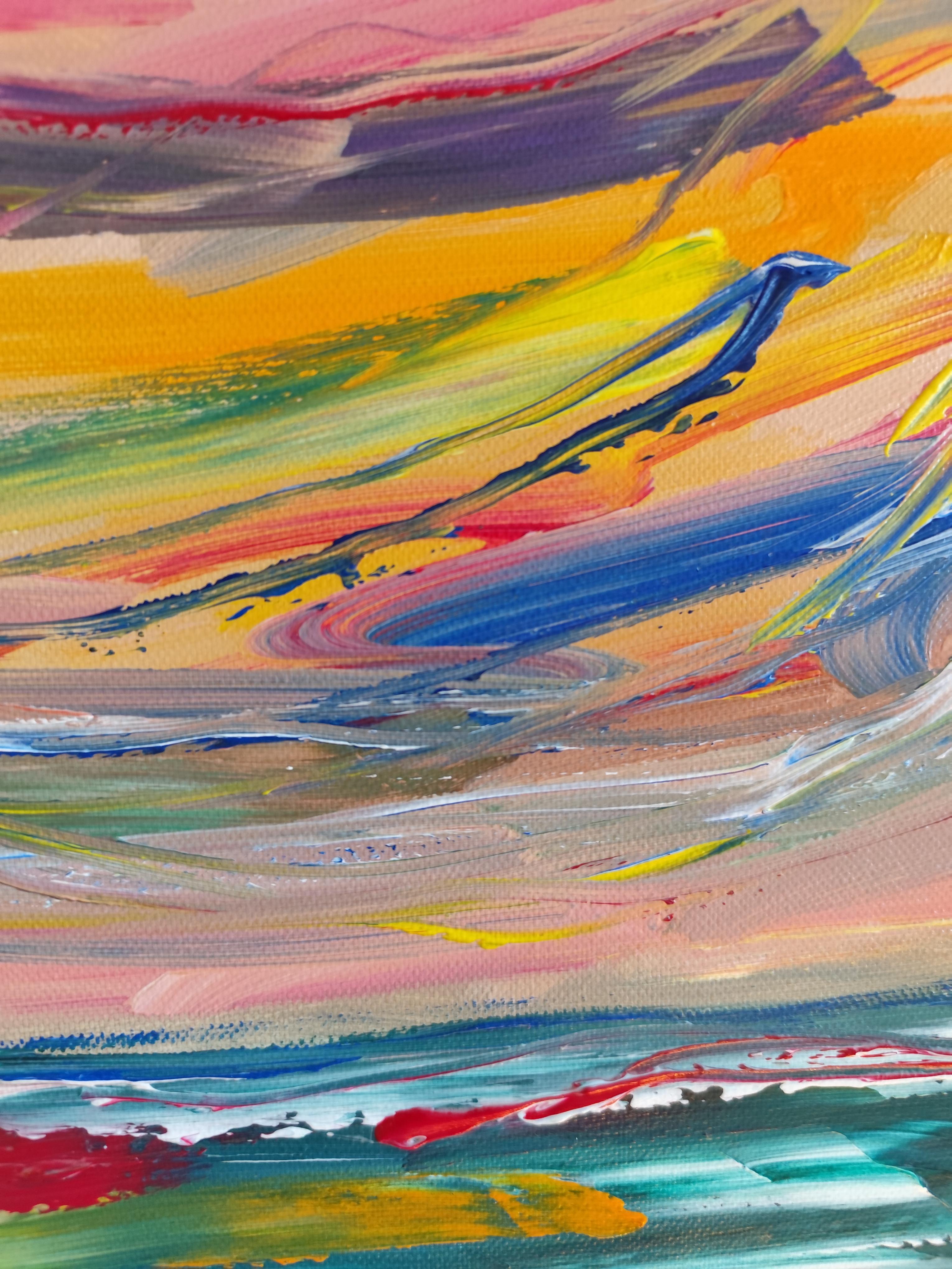 Abstraktes, ausdrucksstarkes Acrylgemälde am Meer auf Leinwand „Charming Cliffview“ im Angebot 4