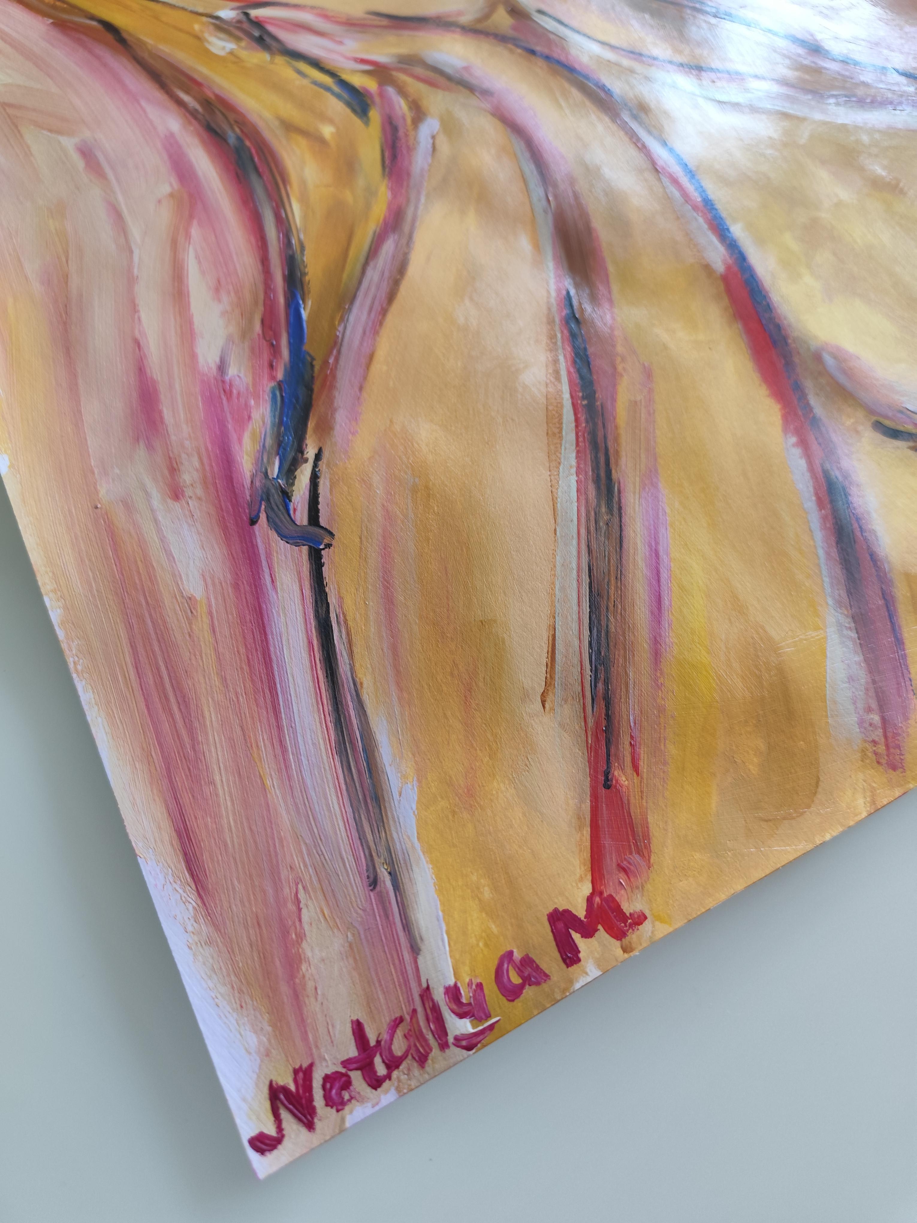 Abstract Expressive woman's portrait acrylic on paper 