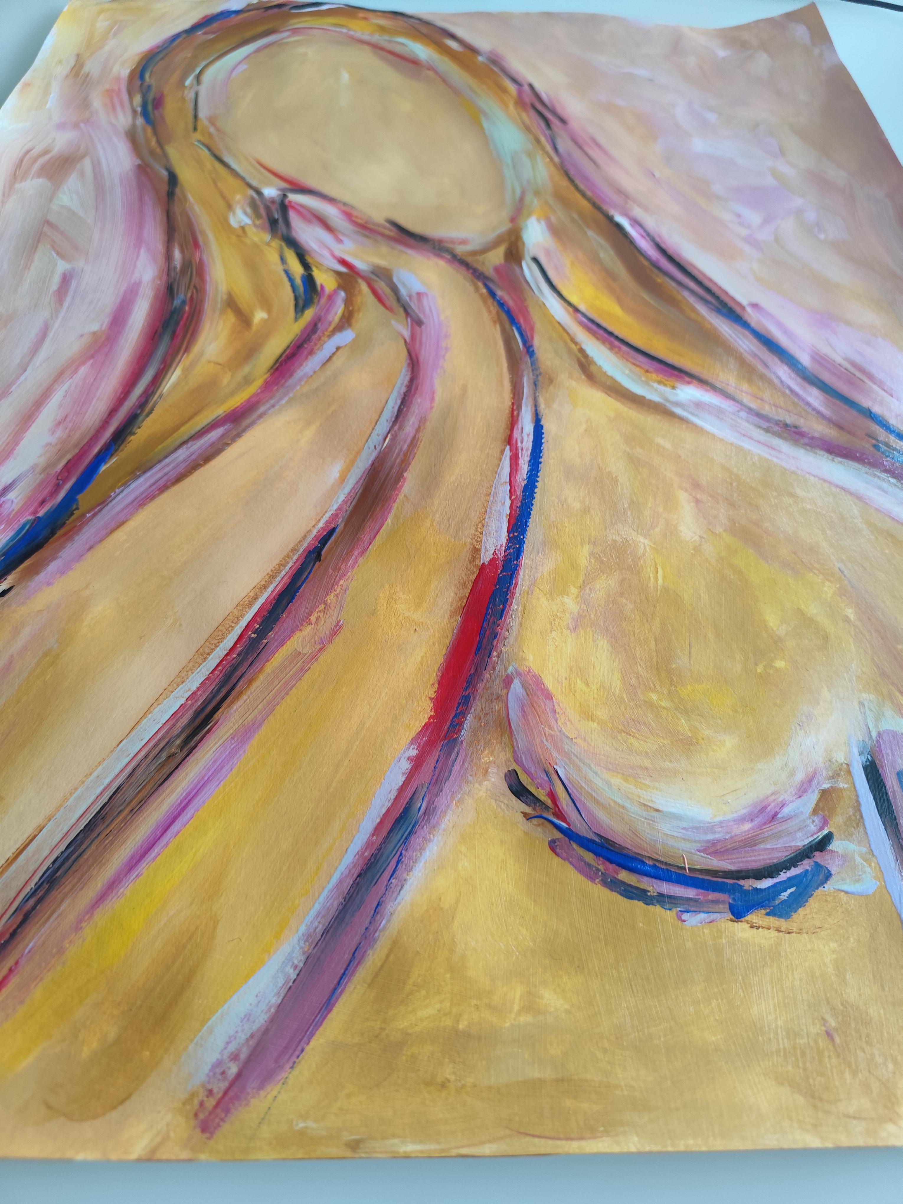 Abstract Expressive woman's portrait acrylic on paper 