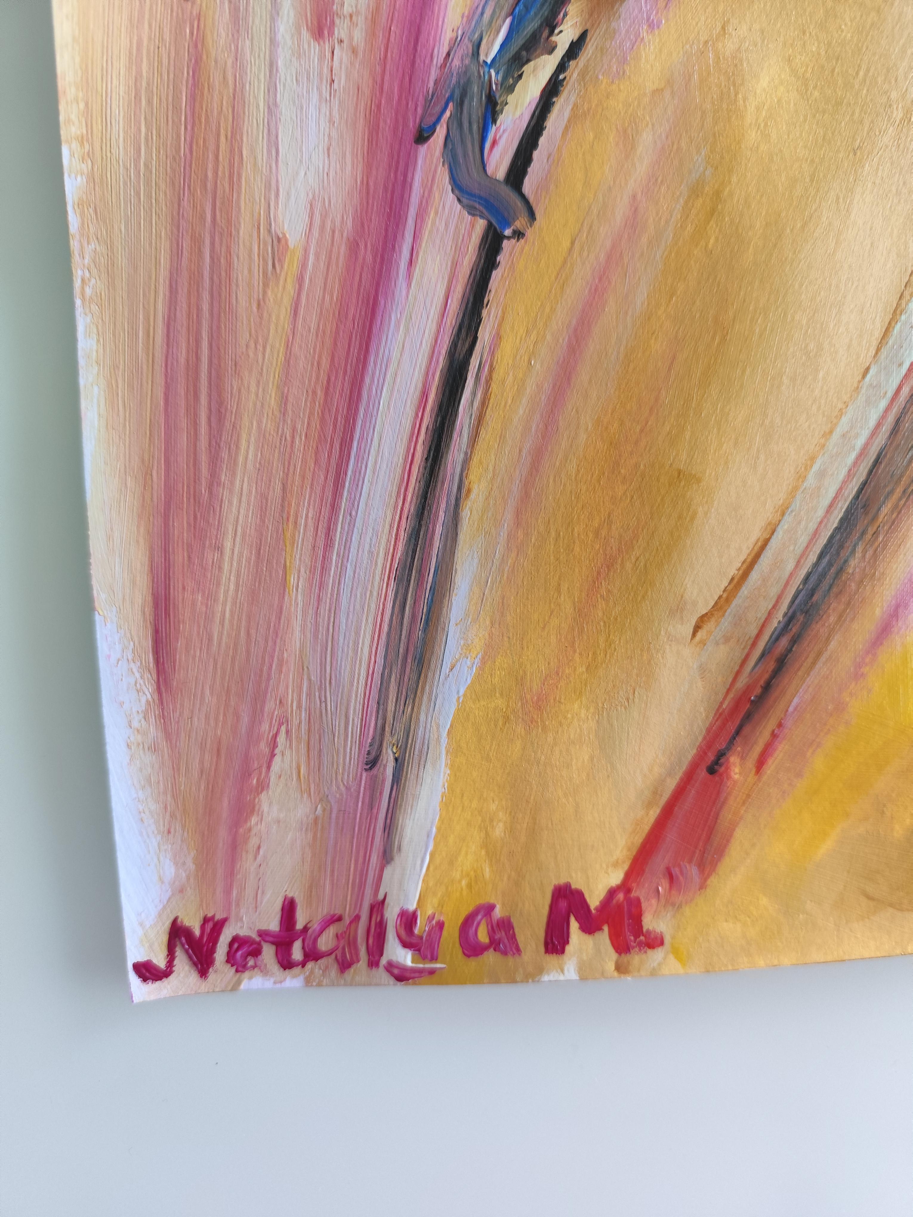 Abstract Expressive woman's portrait acrylic on paper 