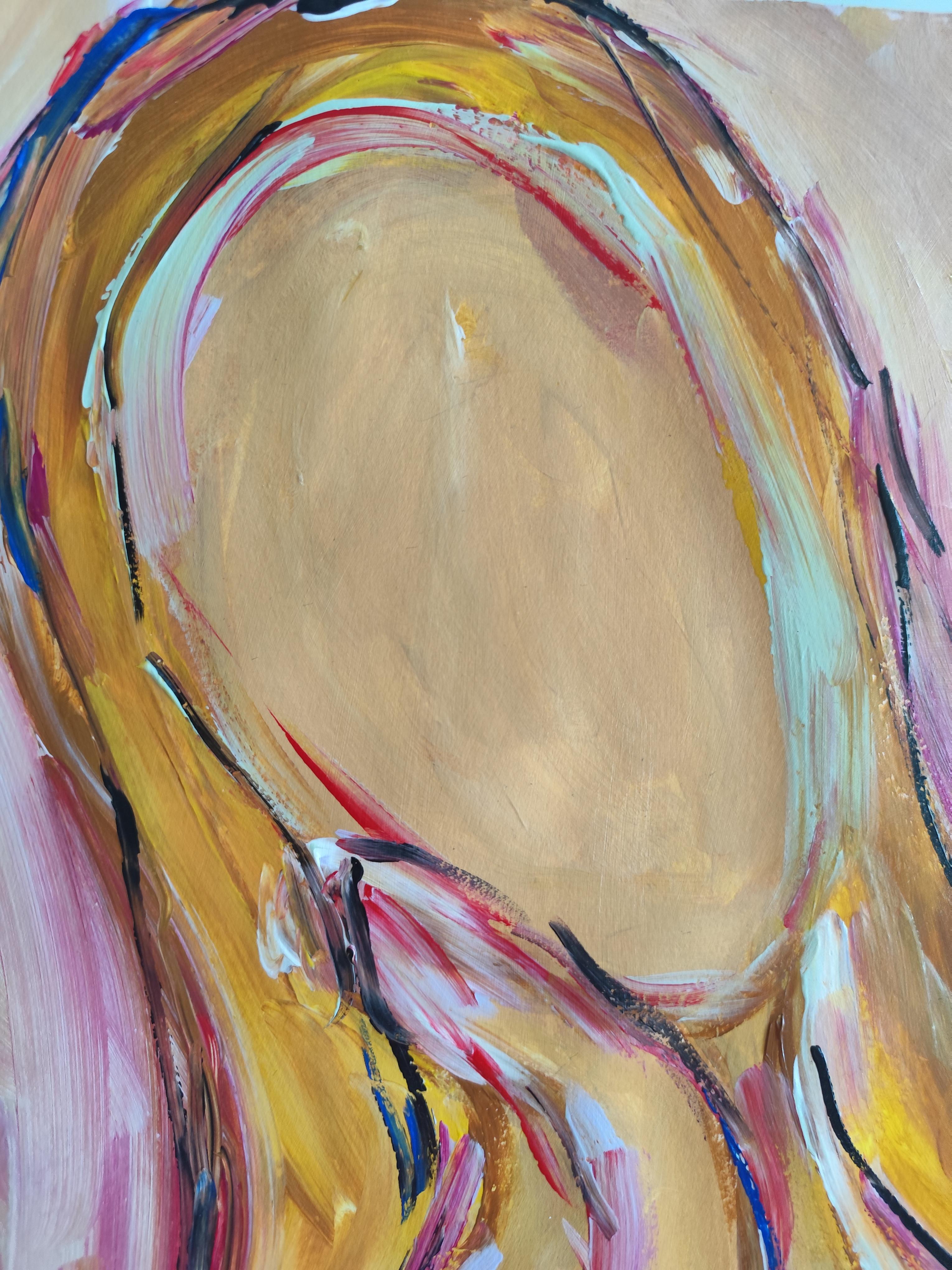 Abstract Expressive woman's portrait acrylic on paper 
