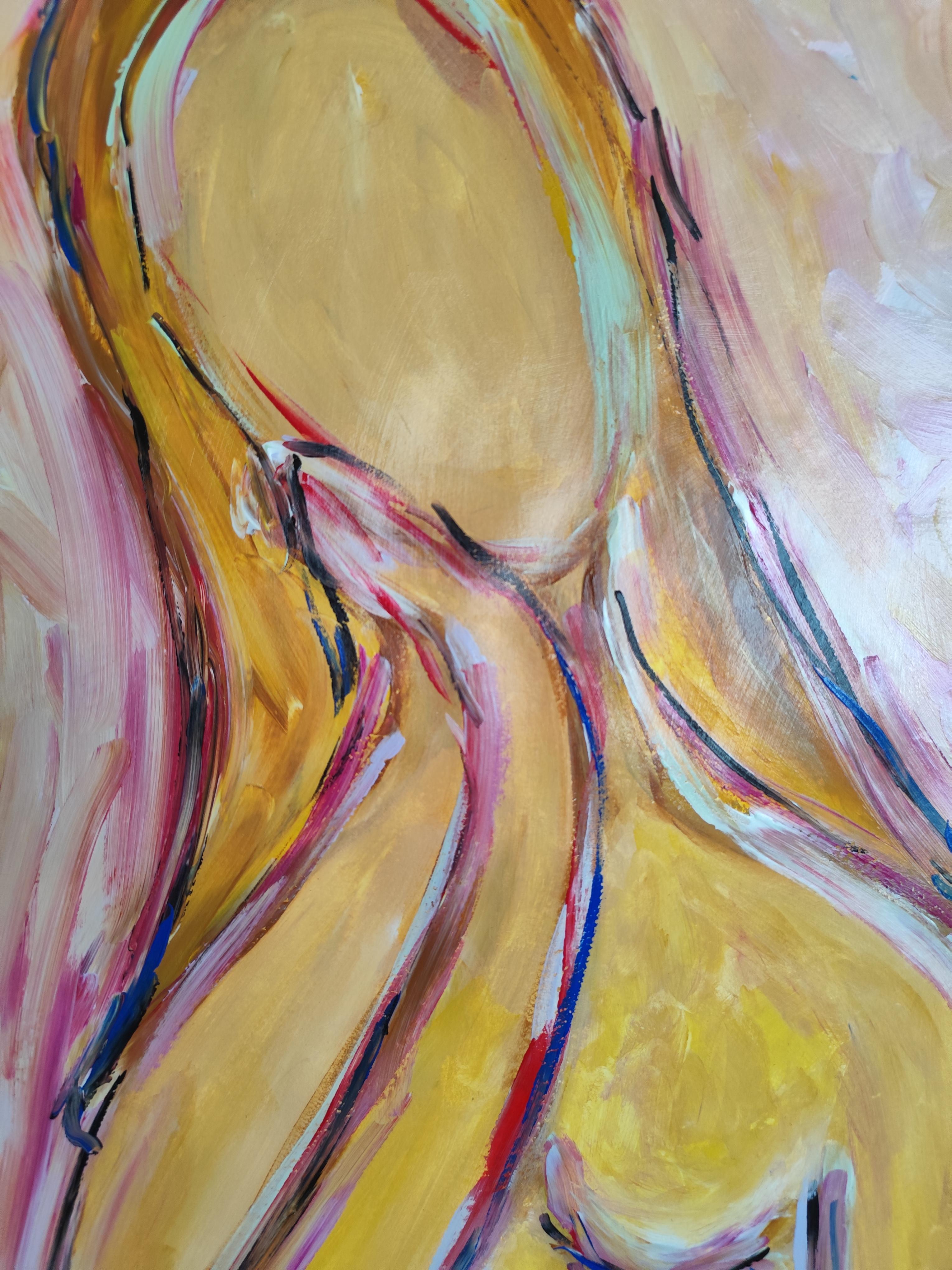 Abstract Expressive woman's portrait acrylic on paper 