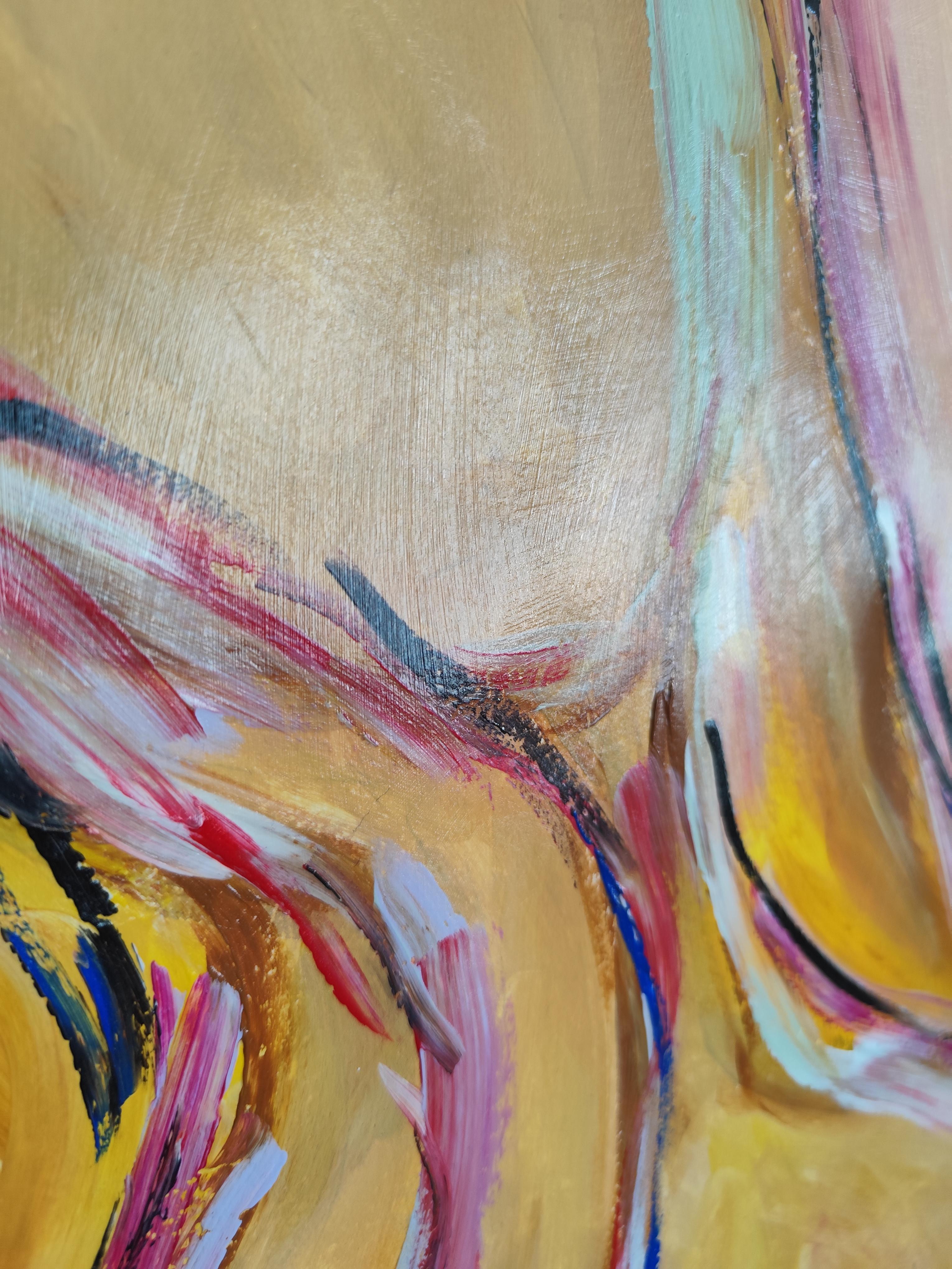 Abstract Expressive woman's portrait acrylic on paper 