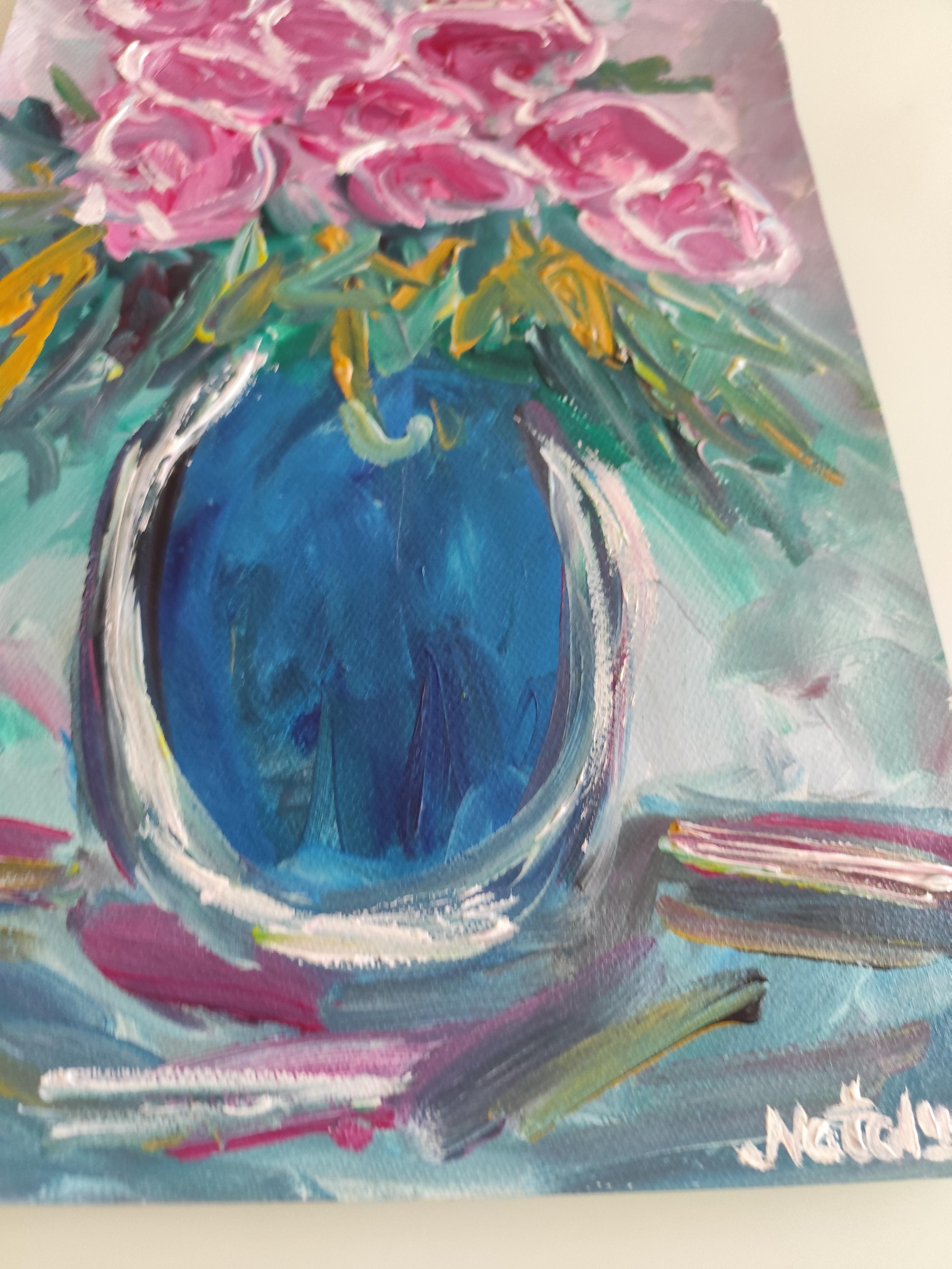 Abstract impressionist floral acrylic painting on paper 