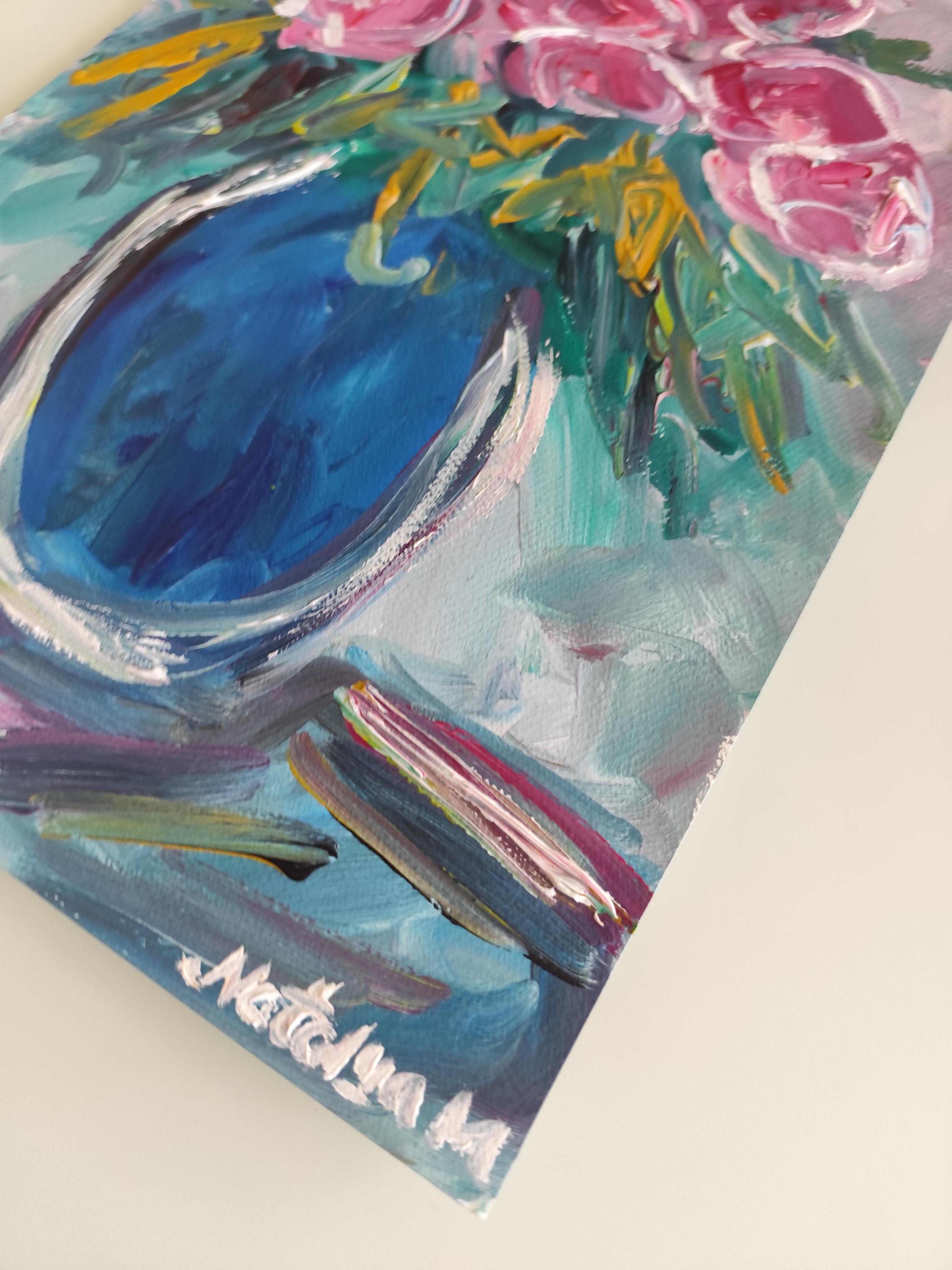 Abstract impressionist floral acrylic painting on paper 