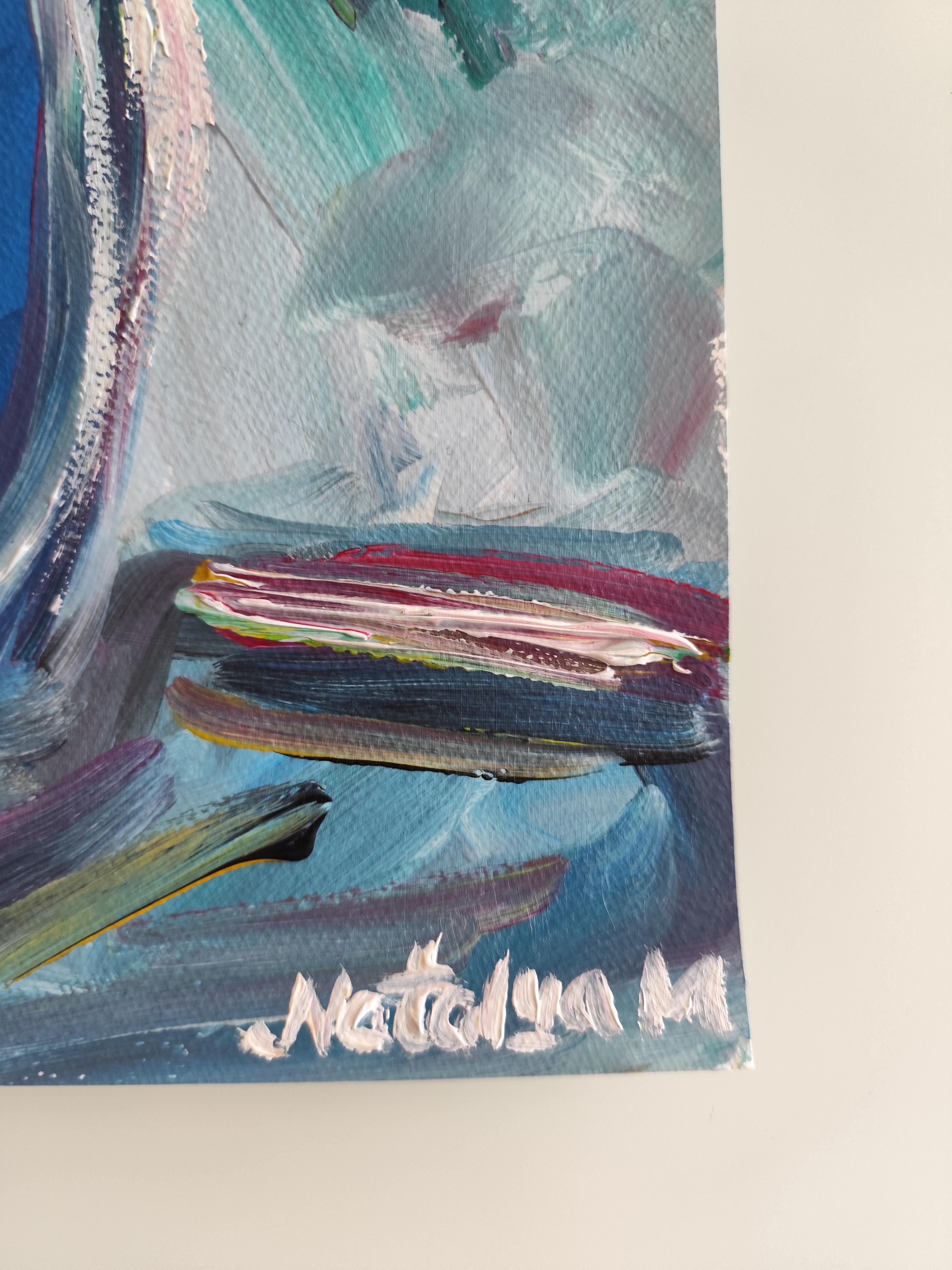 Abstract impressionist floral acrylic painting on paper 