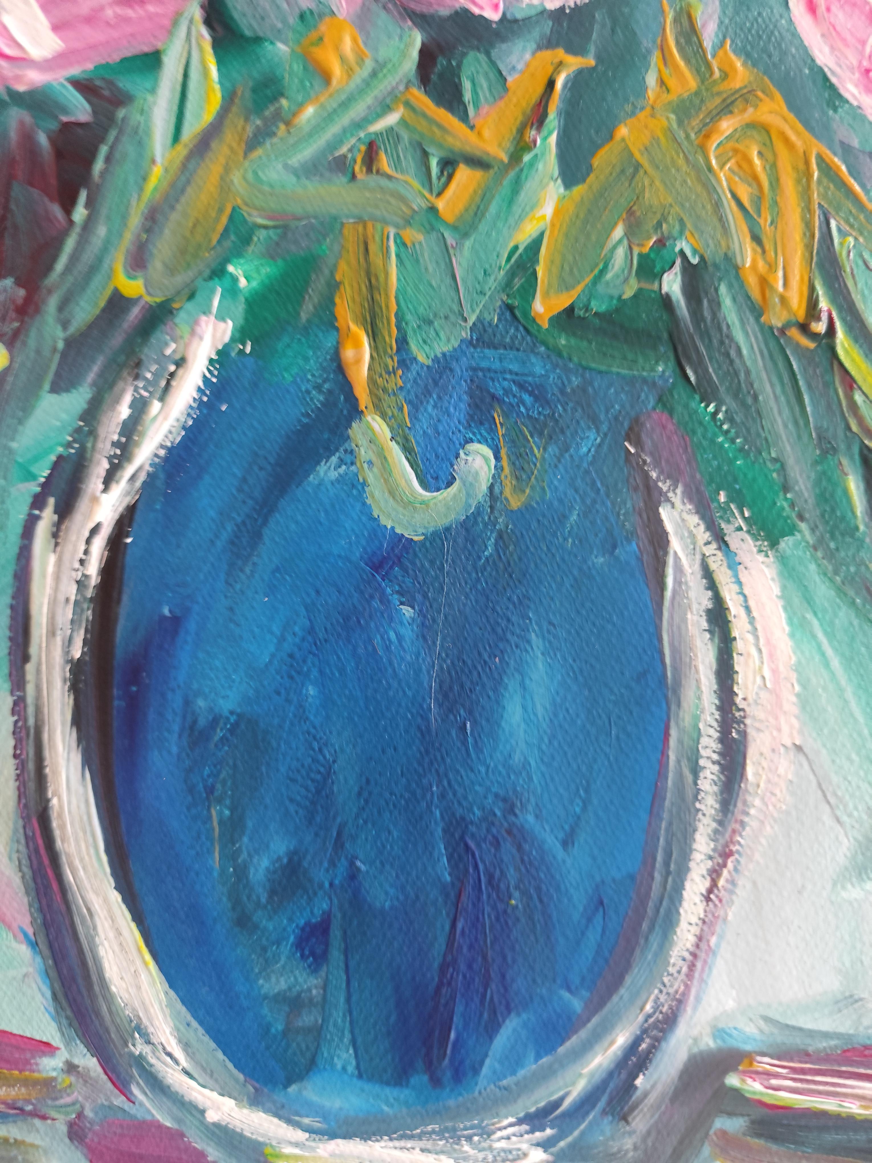 Abstract impressionist floral acrylic painting on paper 