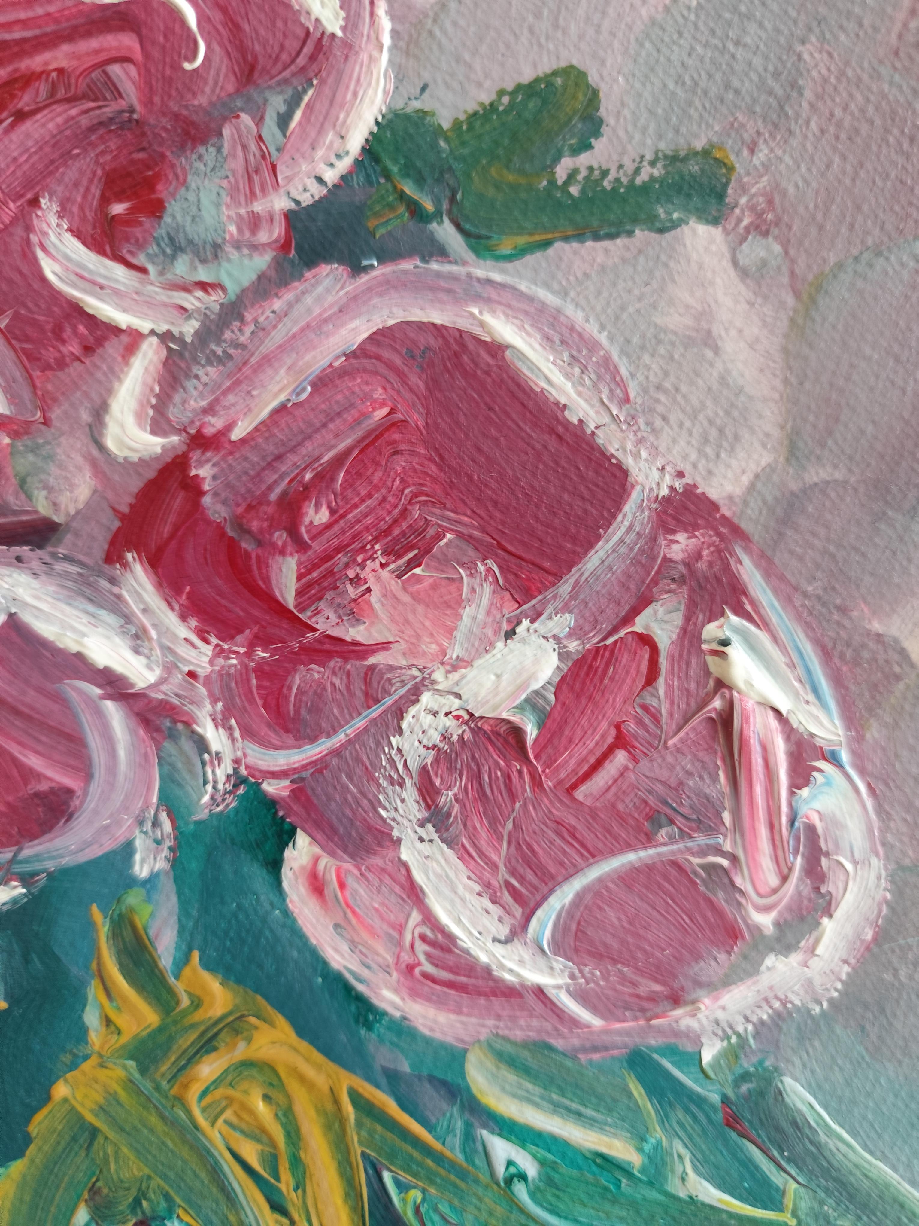 Abstract impressionist floral acrylic painting on paper 