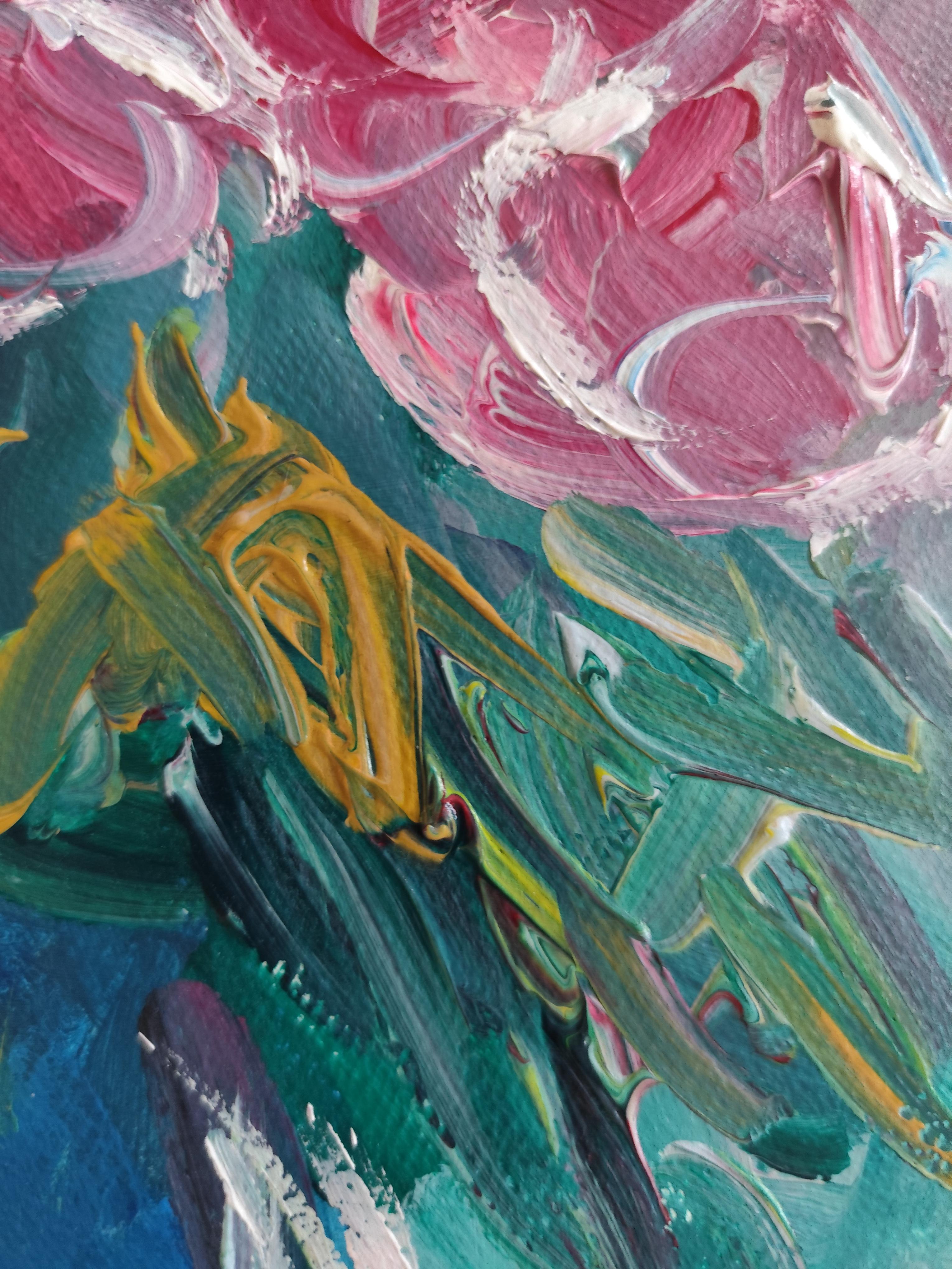Abstract impressionist floral acrylic painting on paper 