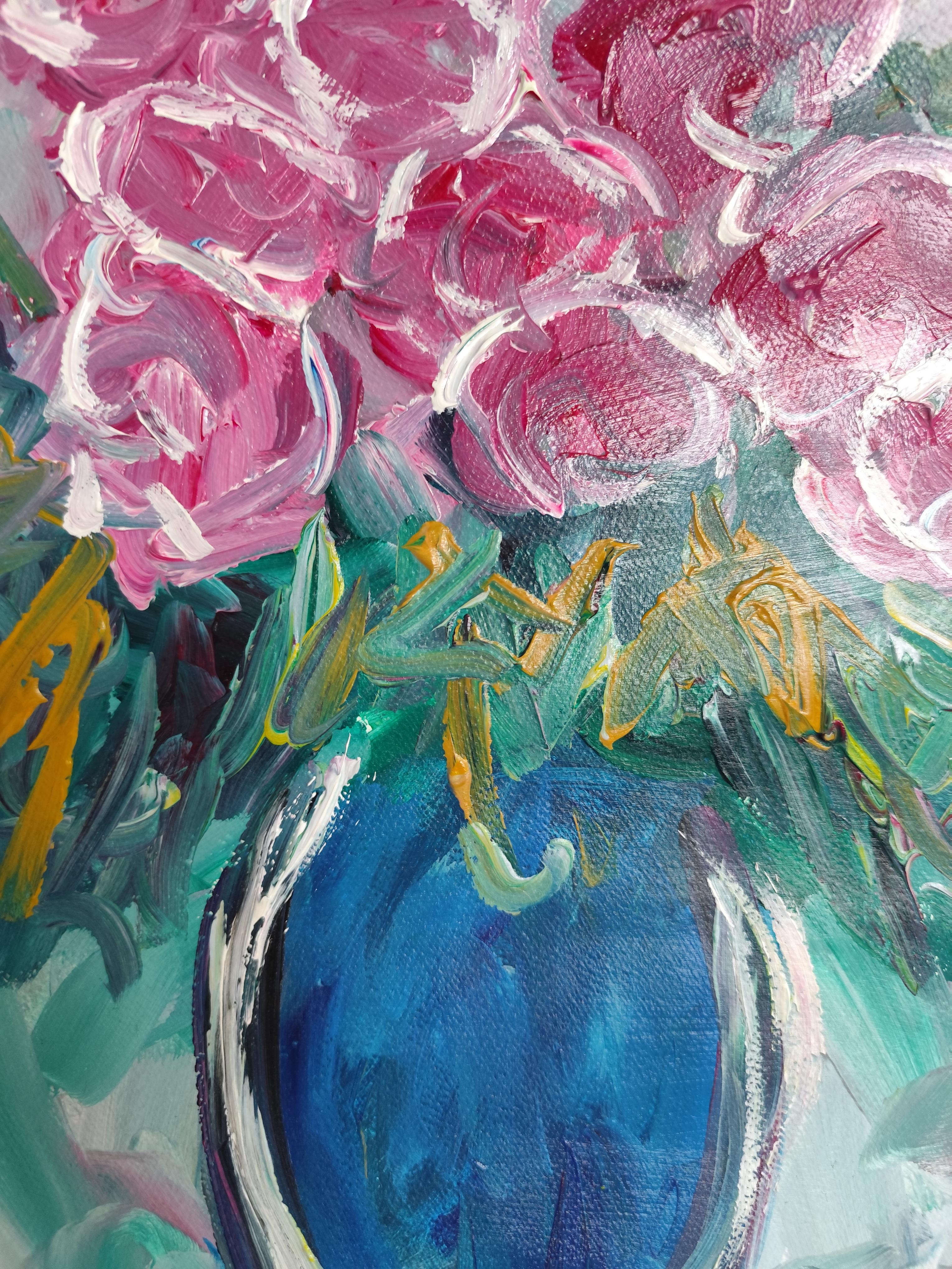 Abstract impressionist floral acrylic painting on paper 