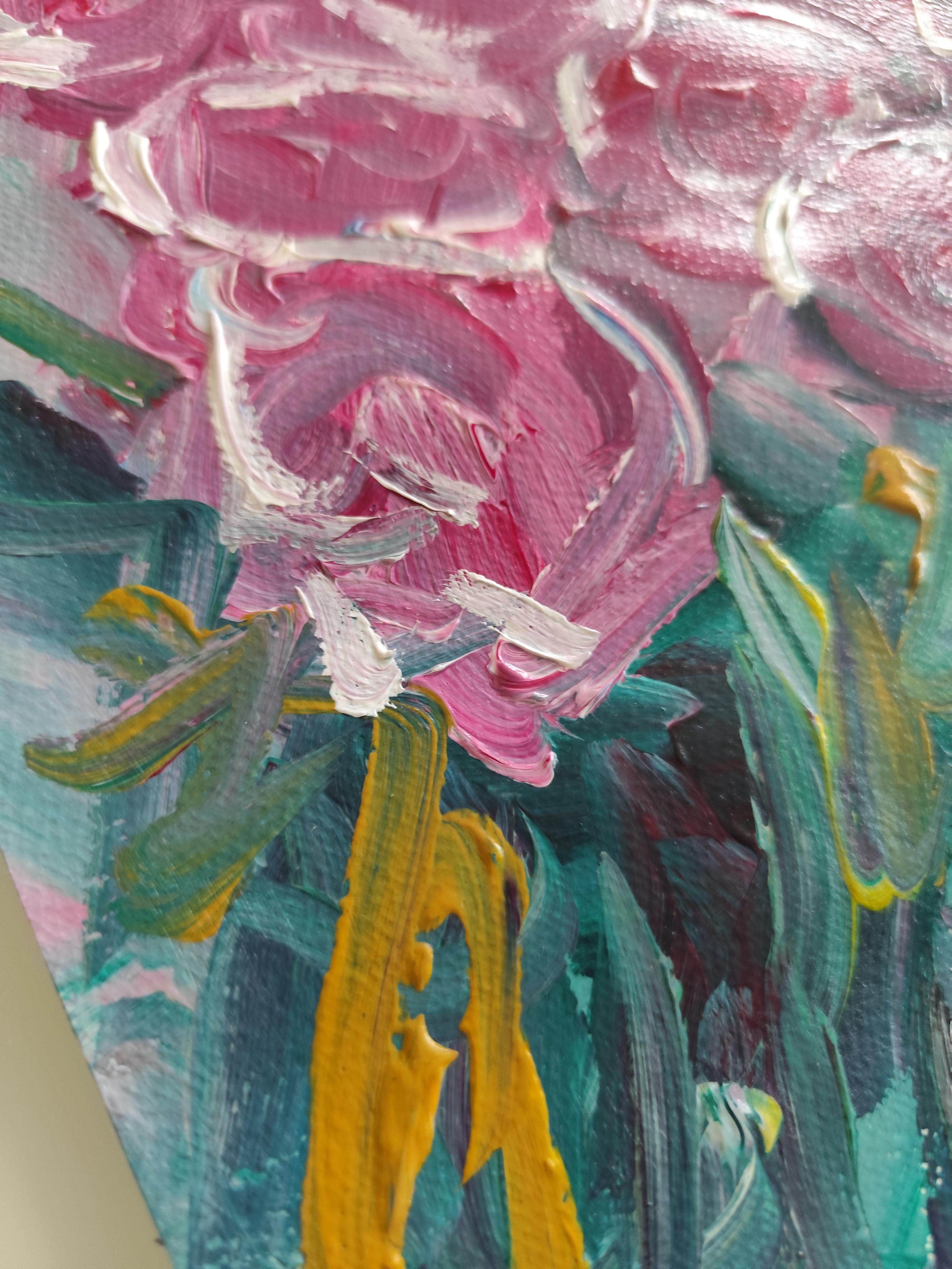 Abstract impressionist floral acrylic painting on paper 