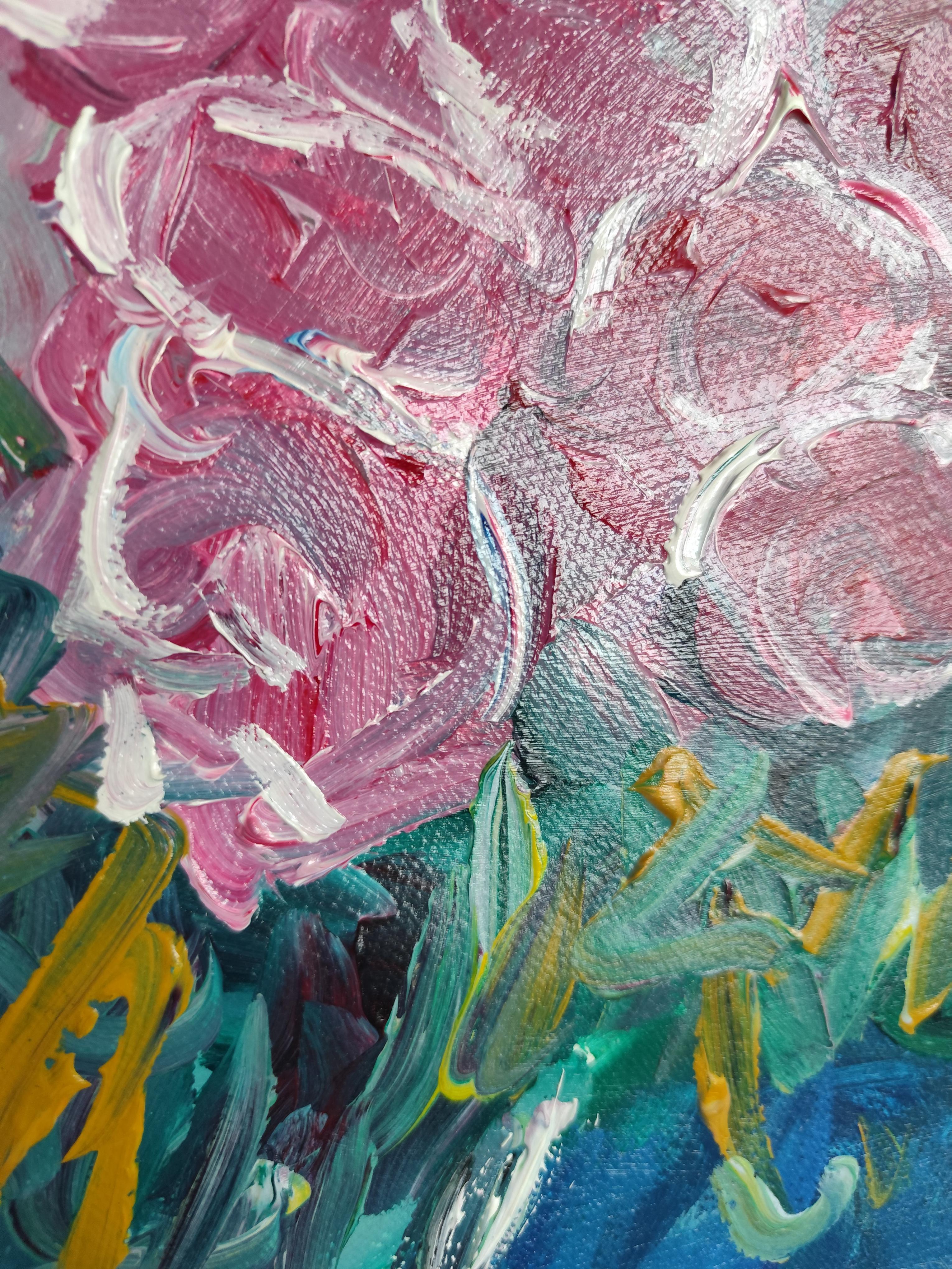 Abstract impressionist floral acrylic painting on paper 