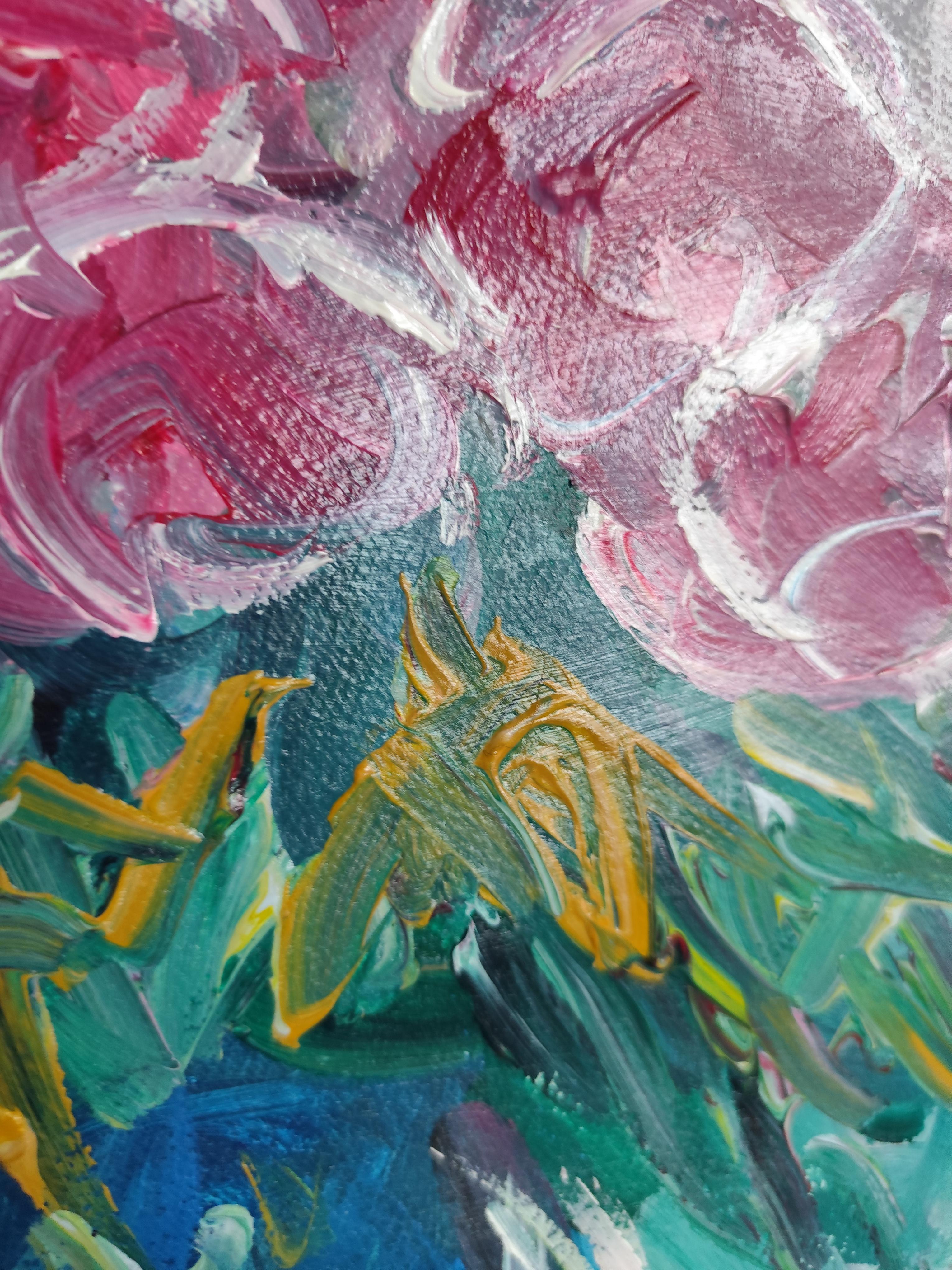 Abstract impressionist floral acrylic painting on paper 