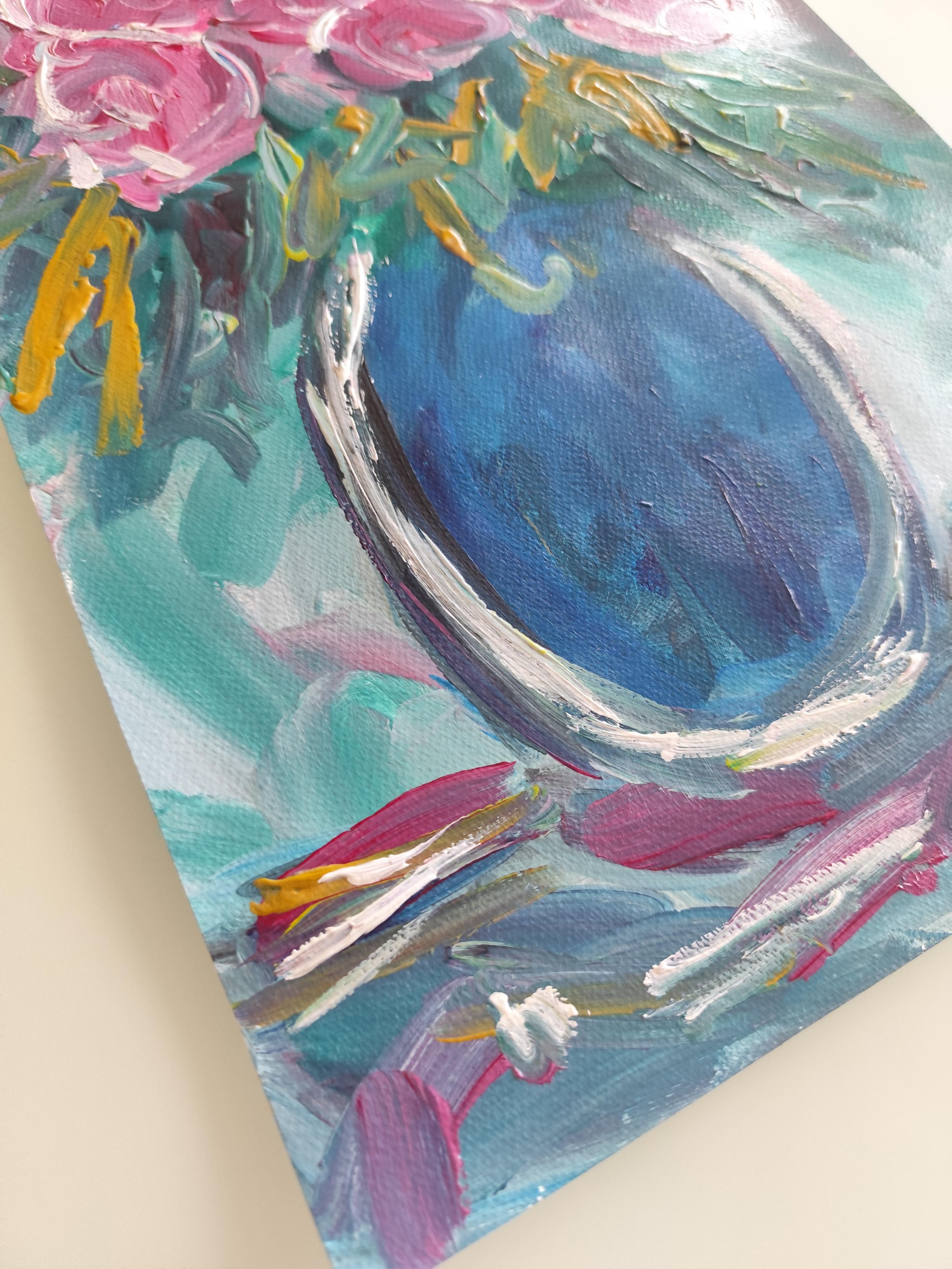 Abstract impressionist floral acrylic painting on paper 