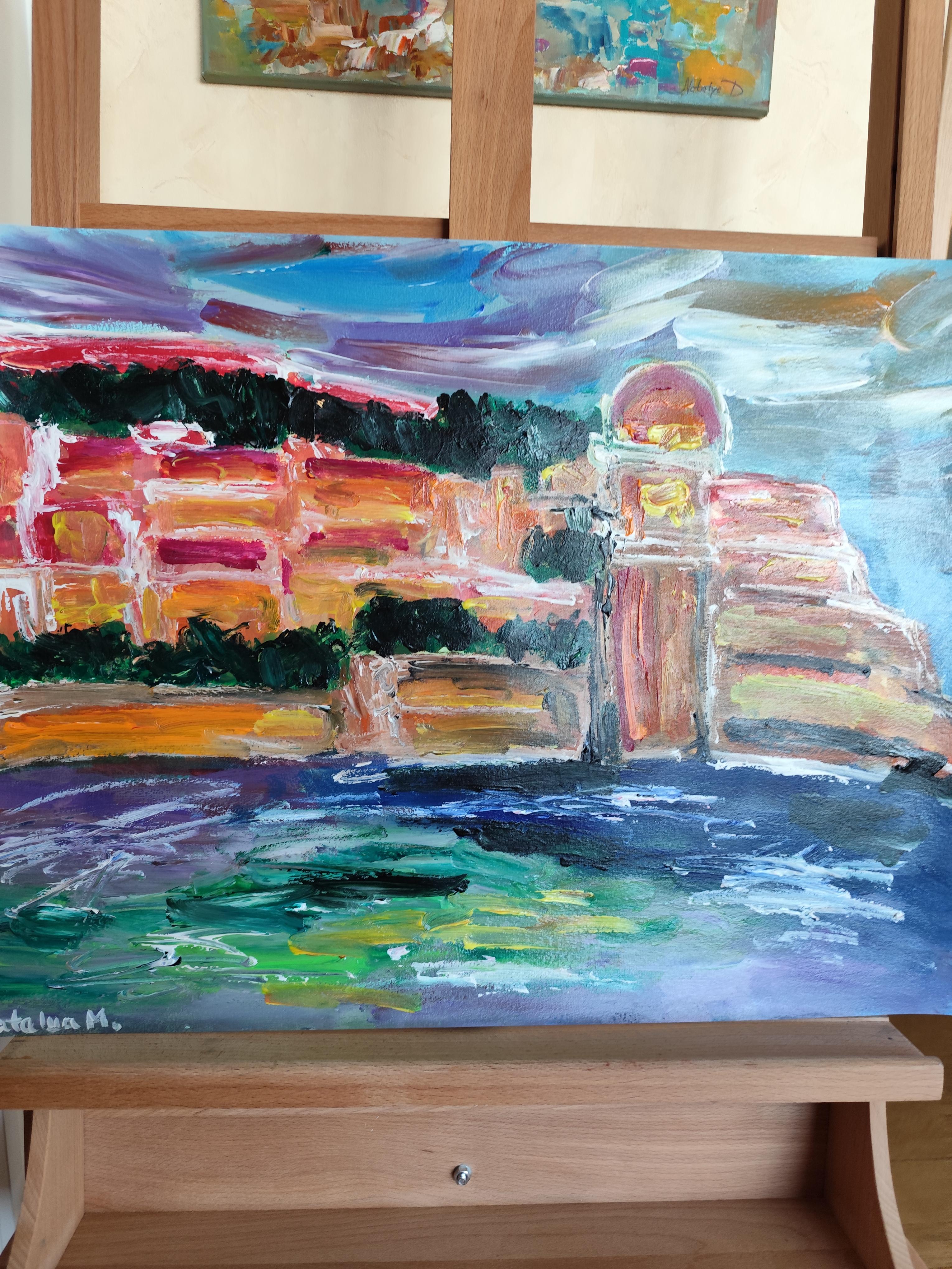 Impresionista abstracto  paisaje  pueblo del sur de francia pintura acrílica en venta 8